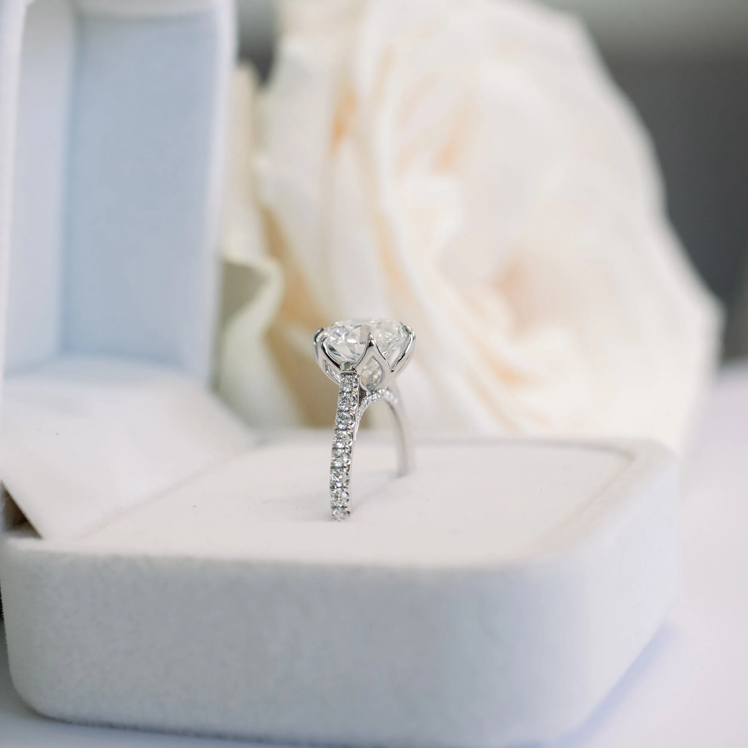 Platinum 3ct Round Custom Lab Diamond Engagement Ring with Diamond Band Ada Diamonds Design AD-178 Profile View