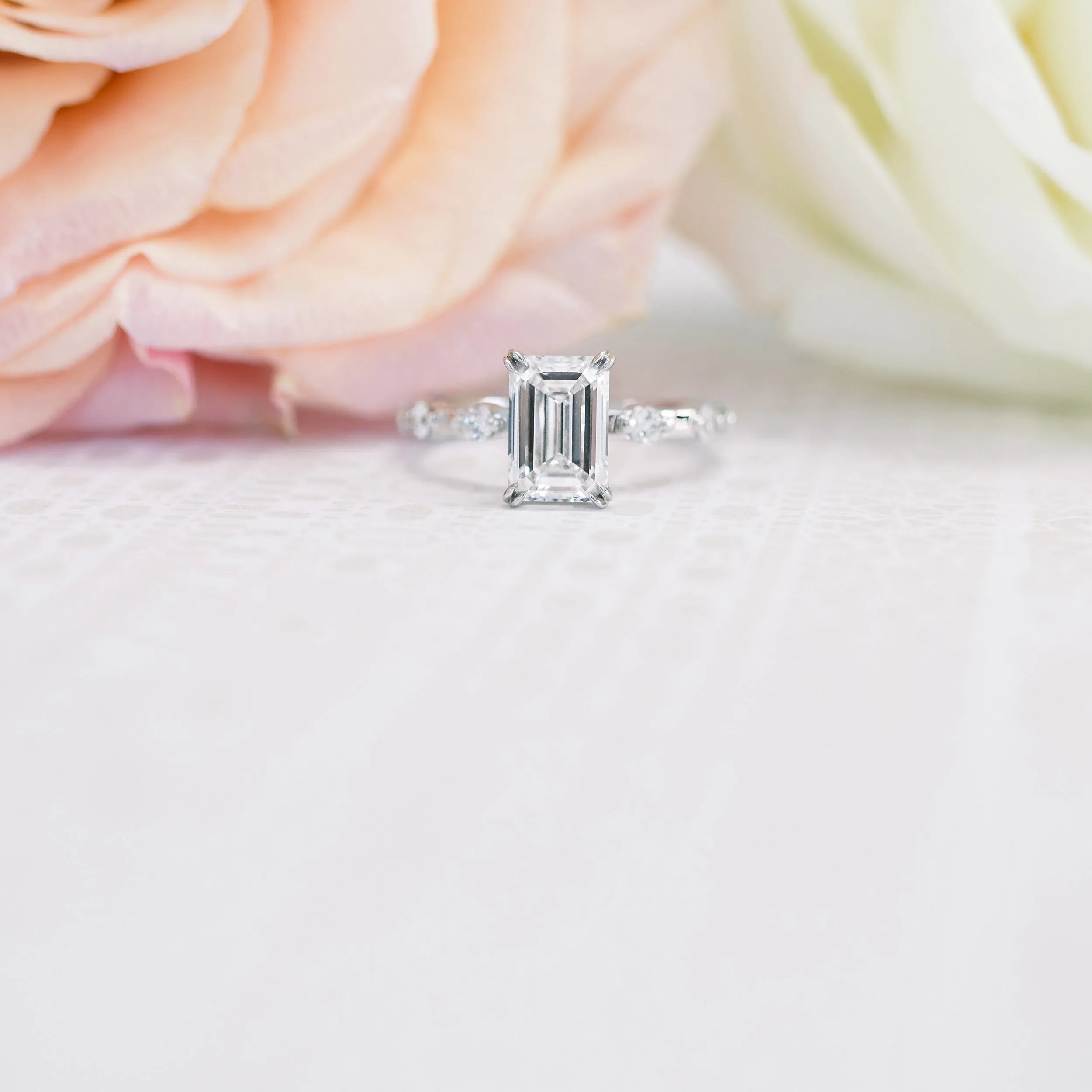 Platinum 2 ct emerald cut lab diamond ring with diamond accented band and hidden halo ada diamonds design ad -178 macro