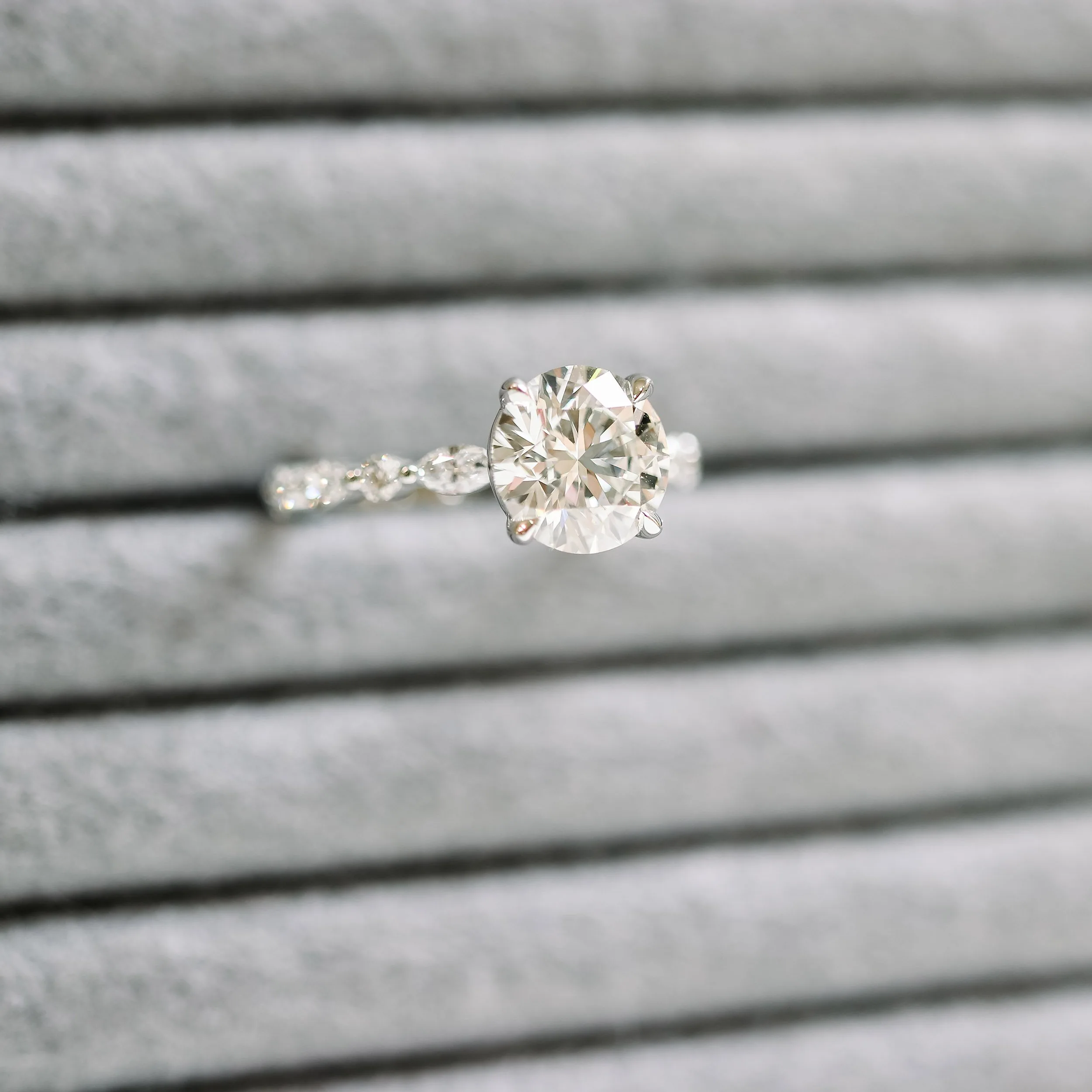 platinum 2.5ct round lab diamond ring with custom round and marquise diamond band ada diamonds design ad-178