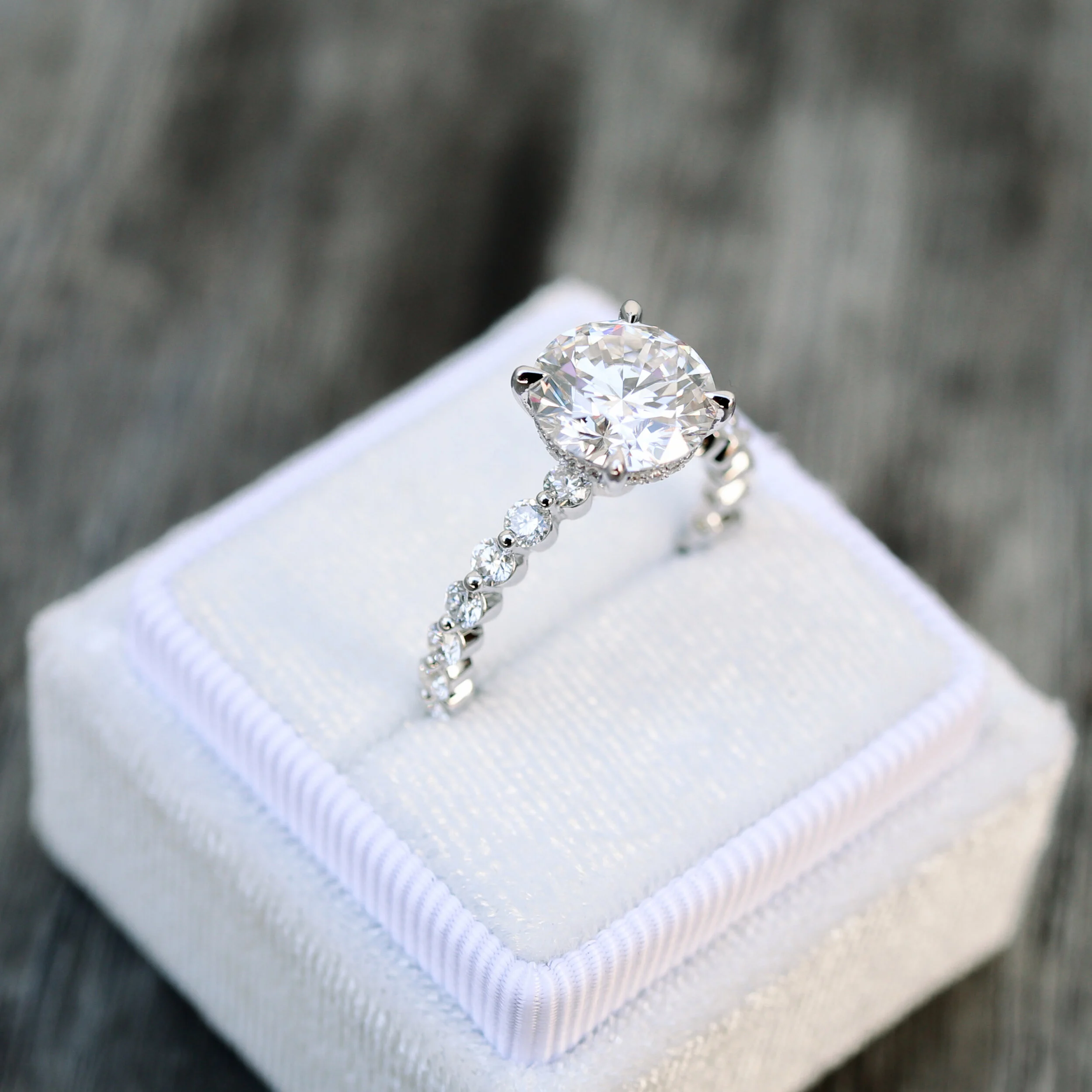 Custom Three Carat Shared Prong Lab Diamond Engagement Ring Platinum Ada Diamonds AD-178