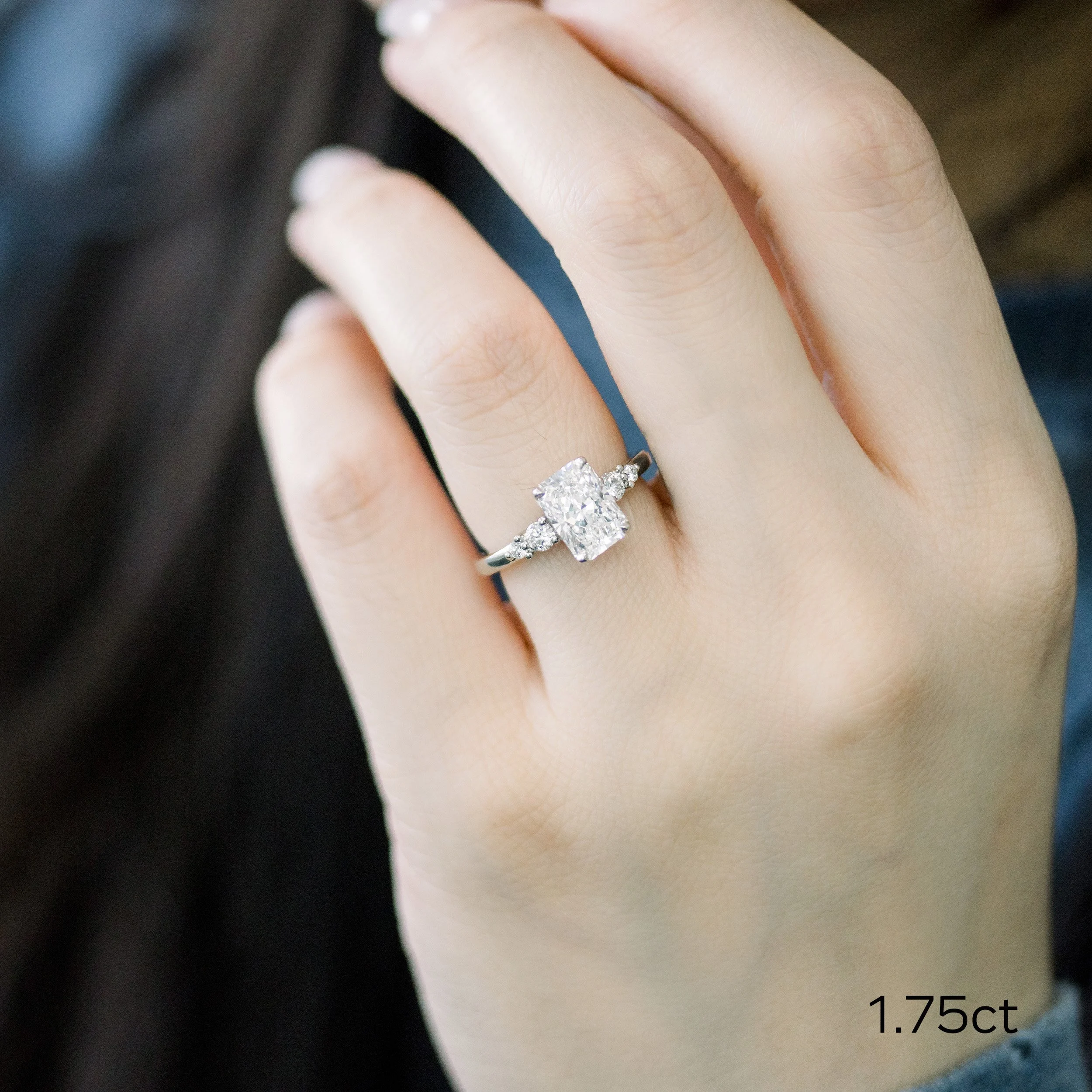 platinum 2 ct radiant cut lab diamond engagement ring with bespoke diamond accents on band ada diamonds design ad 178 on model