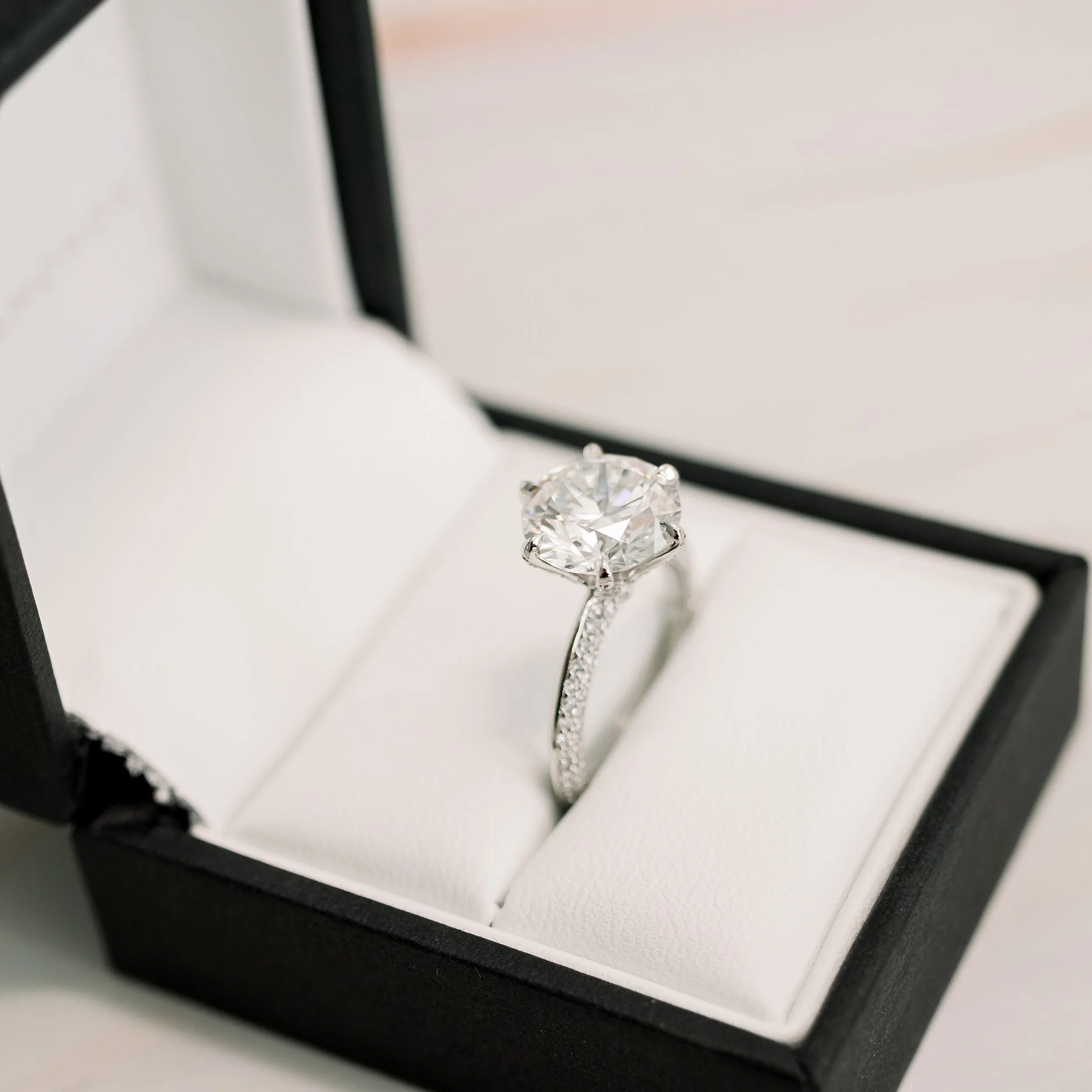 platinum 3.5 ct round lab diamond engagement ring with custom one sided micropavé band ada diamonds design ad-178