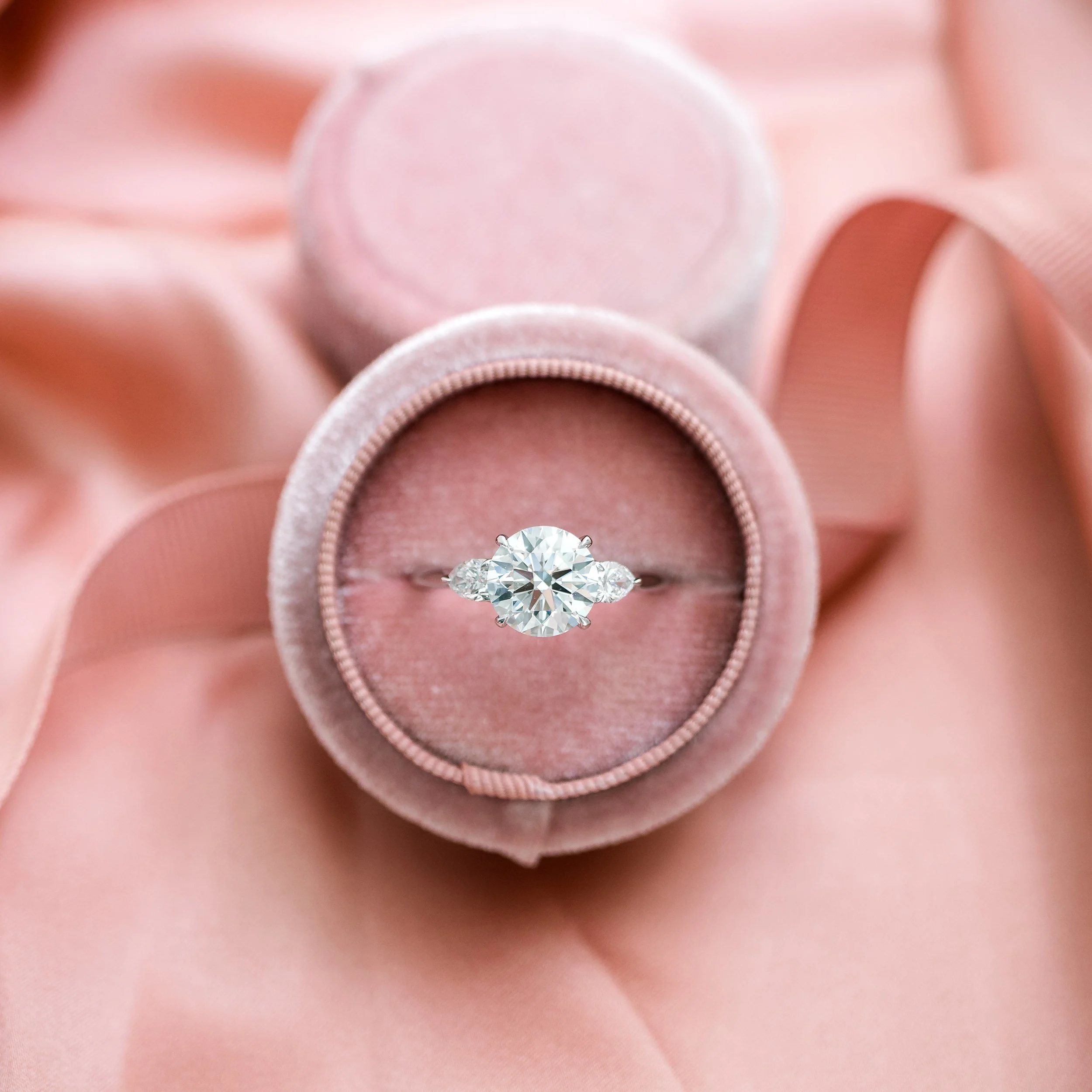 3ct round lab diamond engagement ring with pear side stones in platinum ada diamonds design ad 456 macro