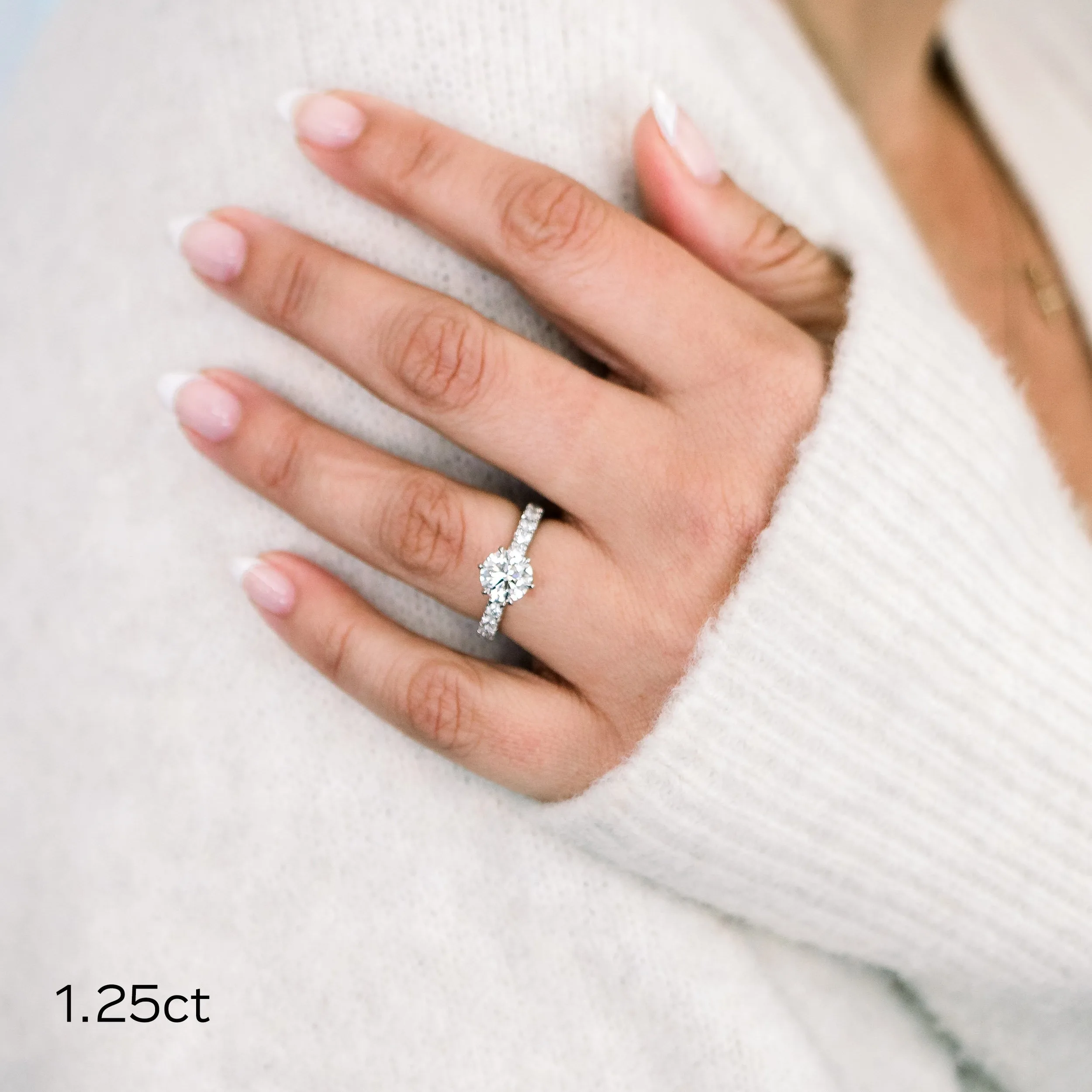 18k White Gold 1.25ct Round Lab Diamond Six Prong Pavé Engagement Ring Ada Diamonds Design AD-243 on Model