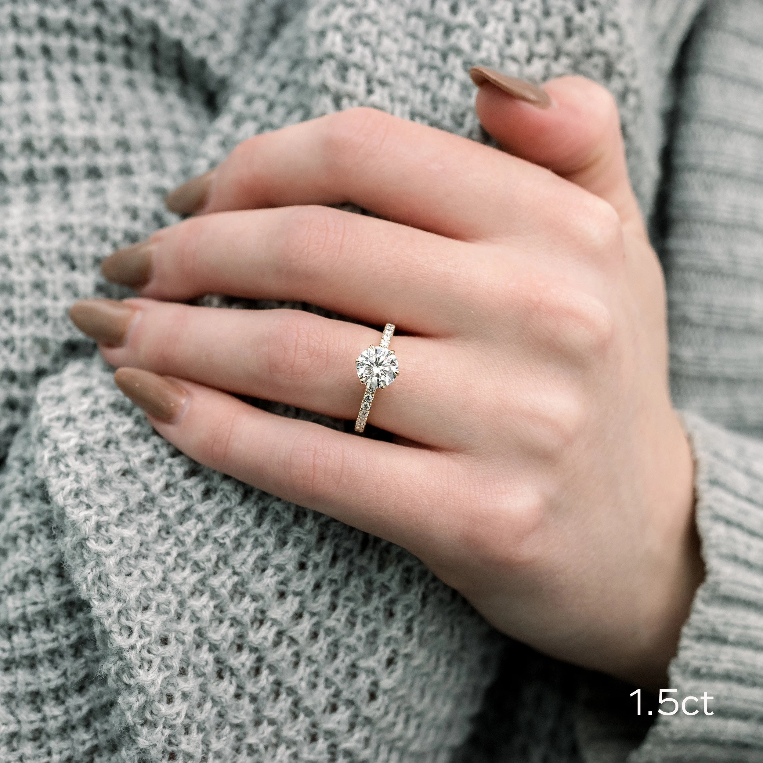 platinum 1.5ct round six prong pavé lab diamond engagement ring ada diamonds design ad 243 on model