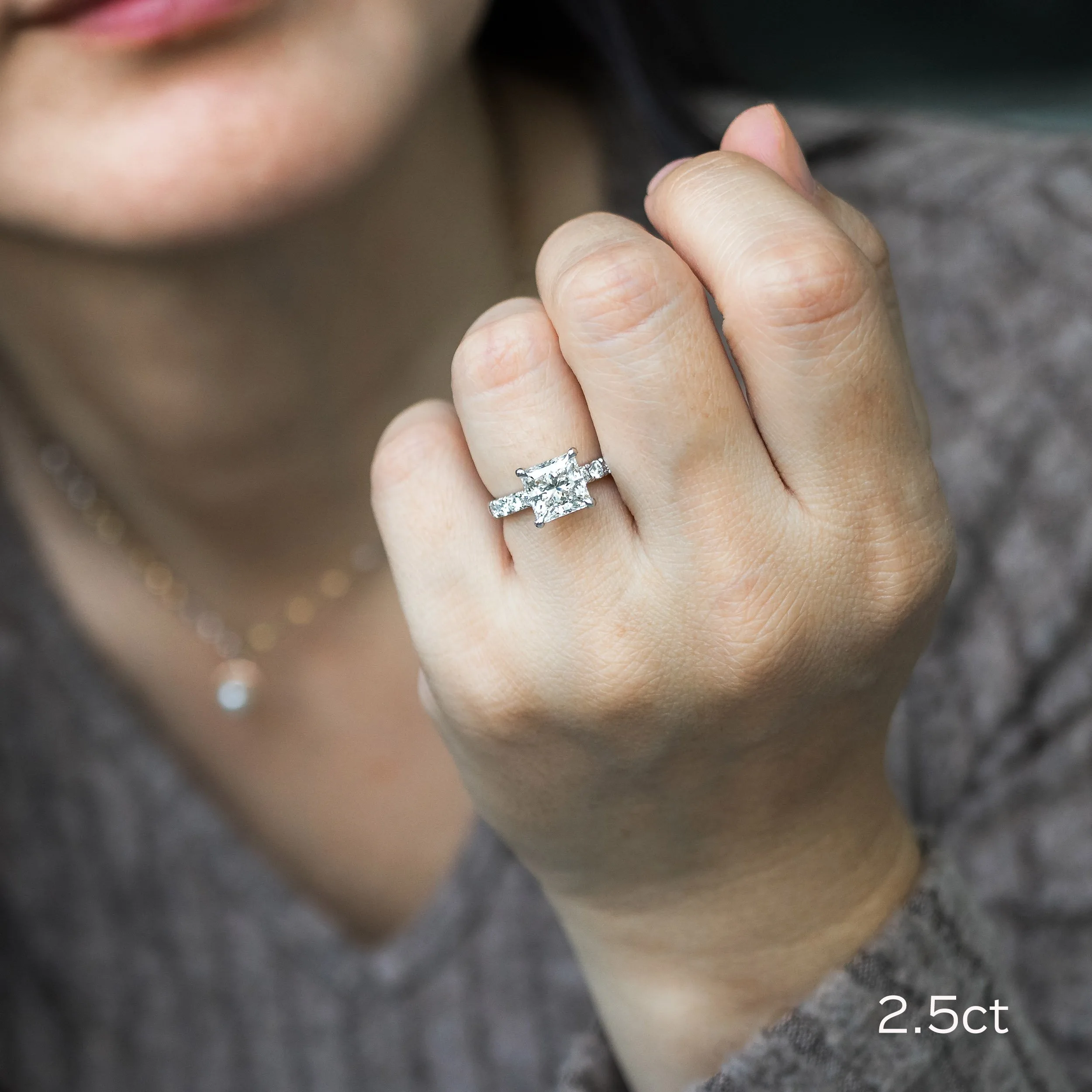 platinum pavé engagement ring with 2.5ct princess cut man made diamond ada diamonds design ad150