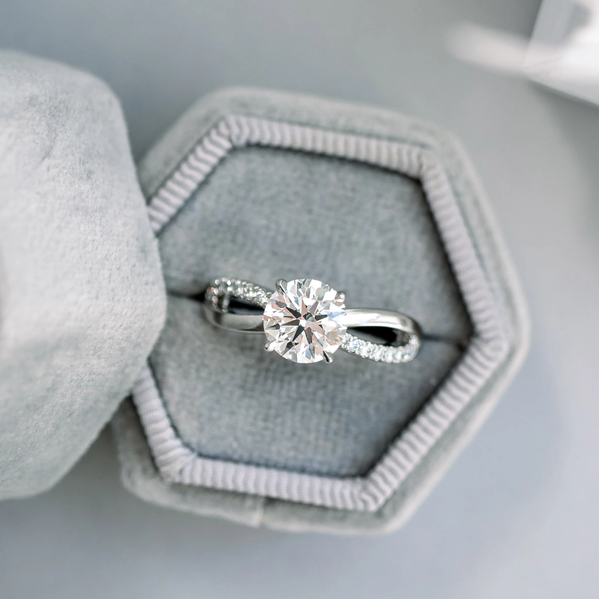 18k White Gold 1.25 Carat Round Lab Diamond Infinity Twist Band Engagement Ring Ada Diamonds Design AD-154