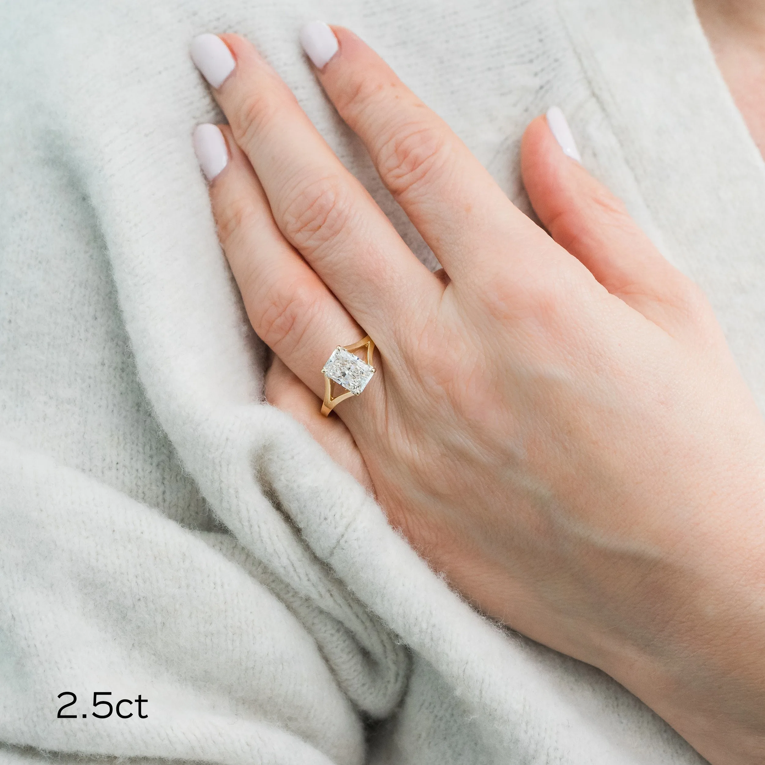 2.5 Carat Lab Created Diamonds set in 18k Yellow Gold Split Shank Solitaire Diamond Engagement Ring (Main View)
