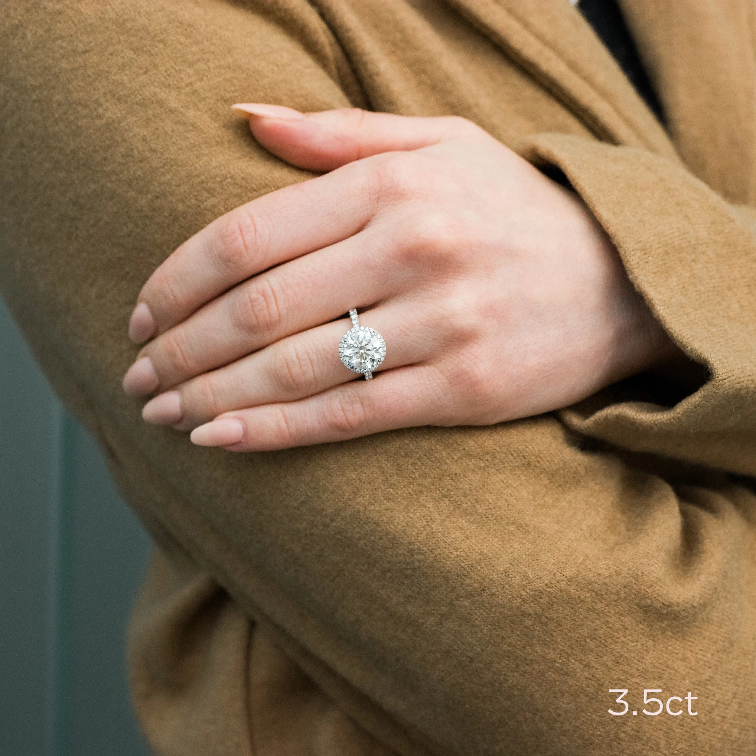 platinum 3.5ct halo pavé engagement ring with lab diamonds