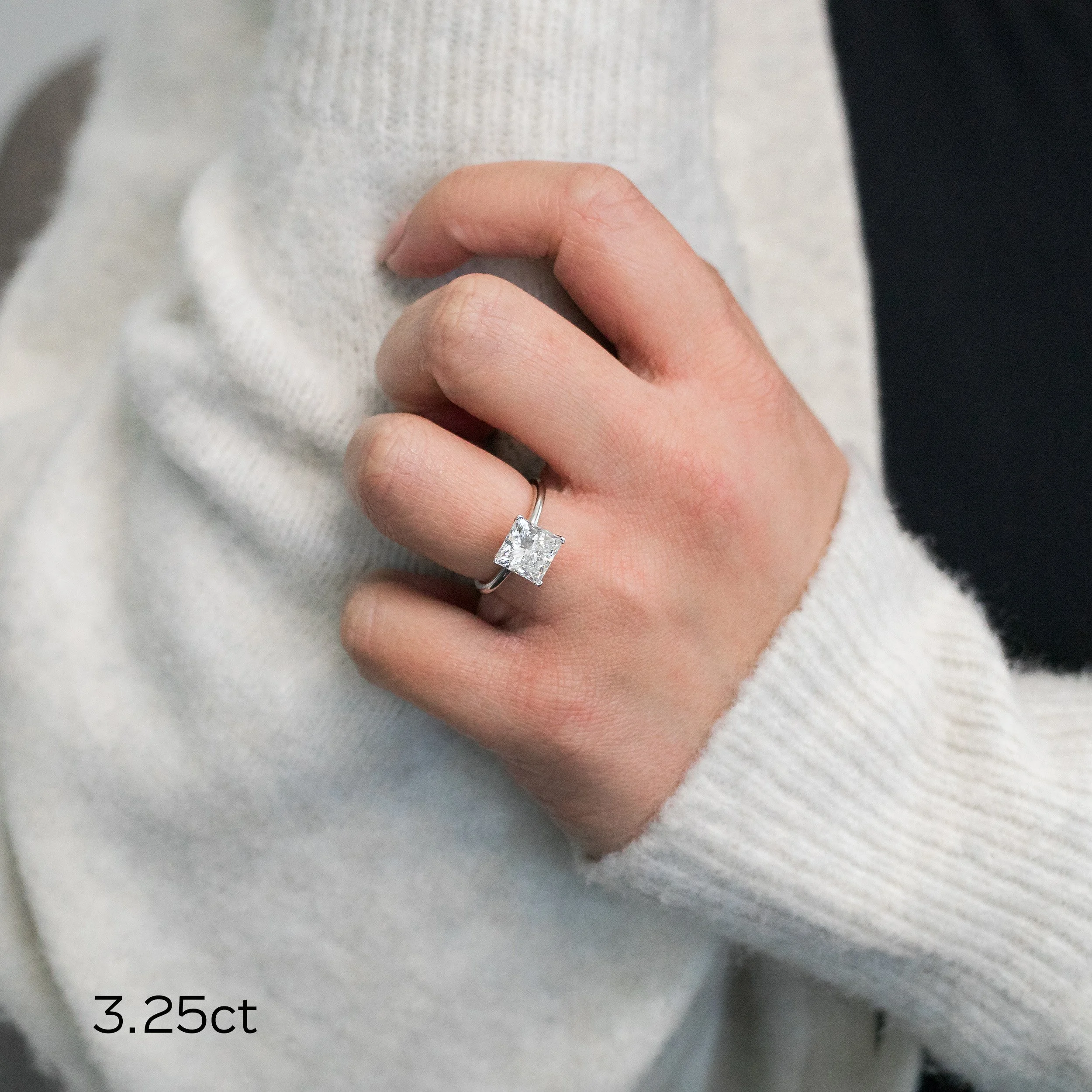 platinum 3.25ct princess cut lab diamond solitaire engagement ring on model ada diamonds design 227