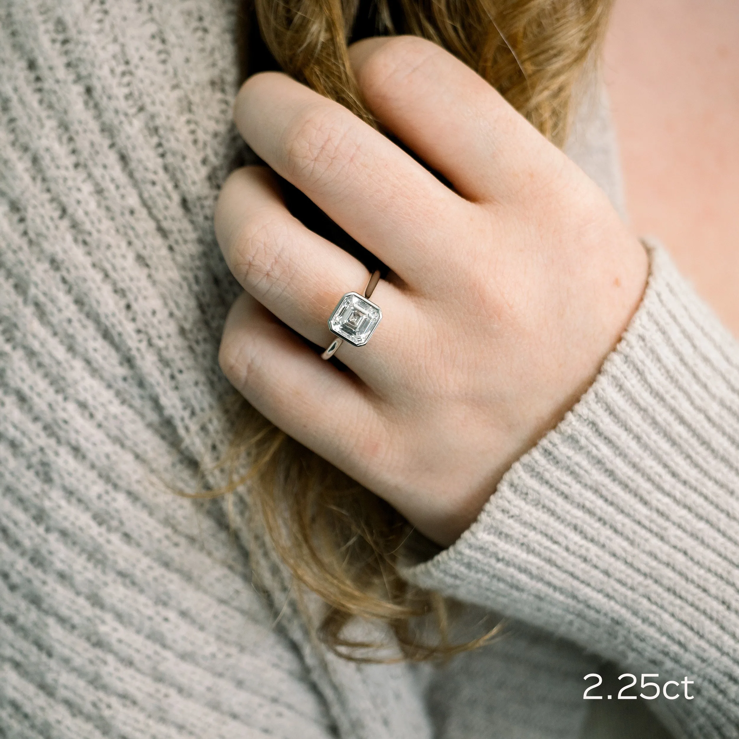 platinum 2.25ct asscher lab diamond solitaire engagement ring with hidden halo