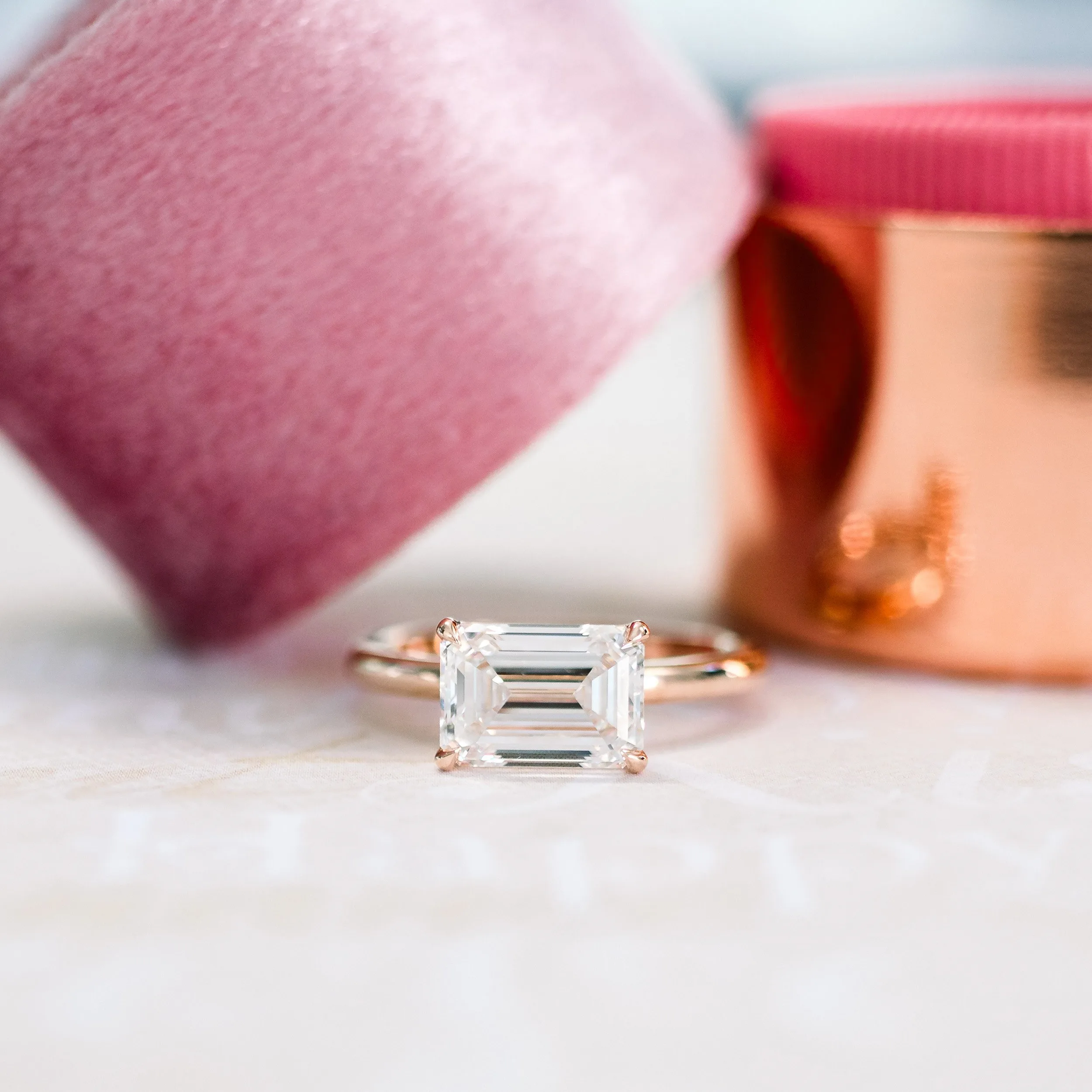 14k rose gold 2.5 ct east west emerald cut solitaire engagement ring ada diamonds design ad 337