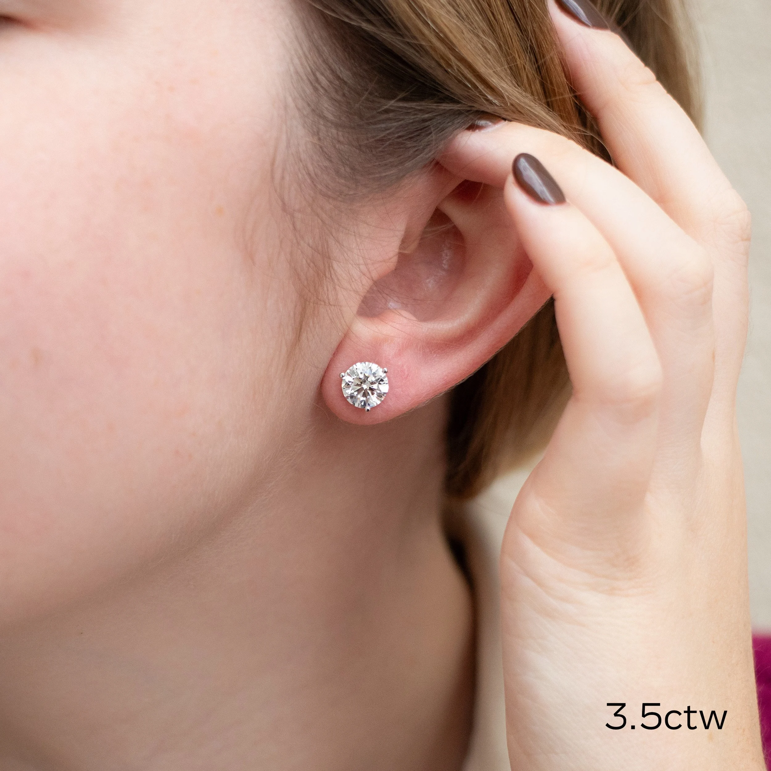 3.5 carat round martini lab diamond stud earrings in white gold