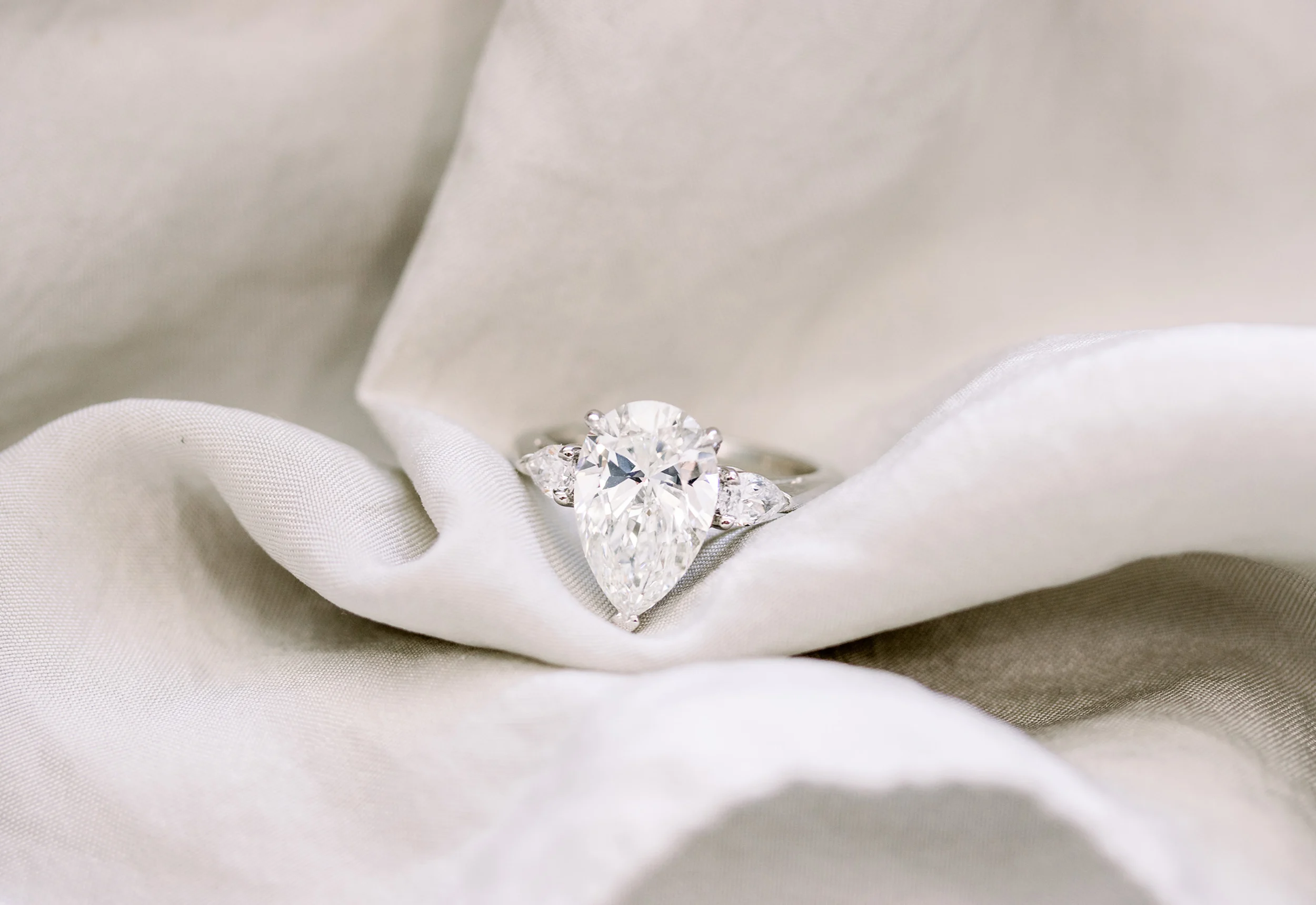 3.5 ct Lab Grown Diamonds set in Platinum Pear Three Stone Diamond Engagement Ring (Main View)