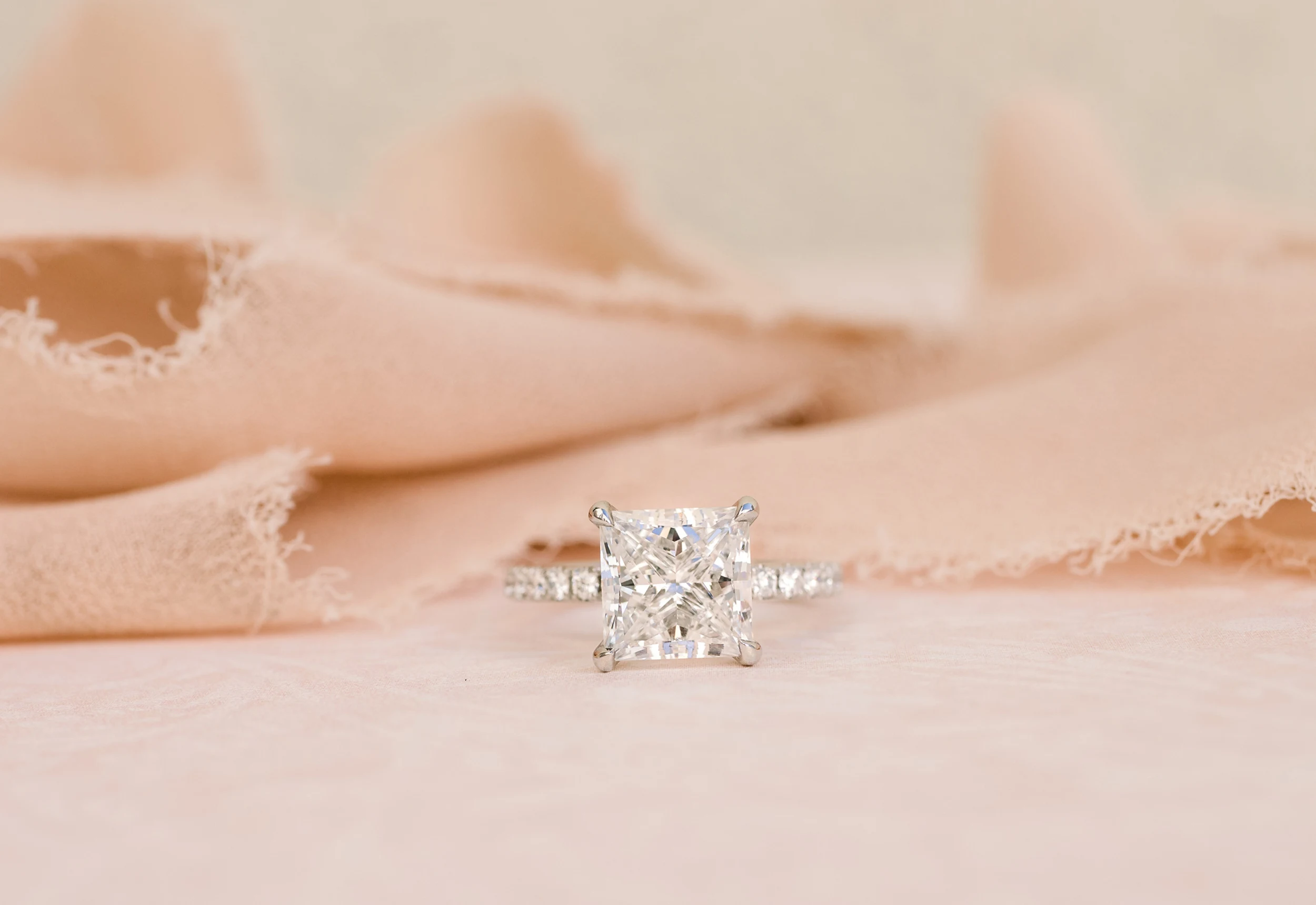 2.5 Carat Diamonds set in Platinum Princess Classic Four Prong Pavé Setting (Profile View)