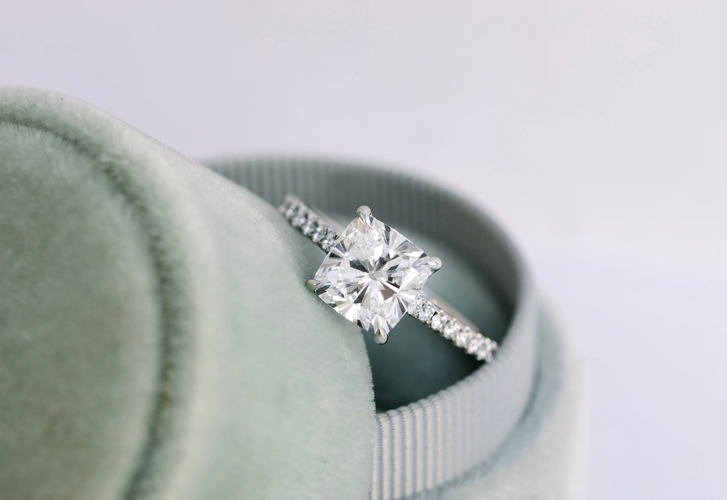 2.5 ctw Lab Diamonds set in Platinum Cushion Cathedral Pavé Diamond Engagement Ring (Main View)