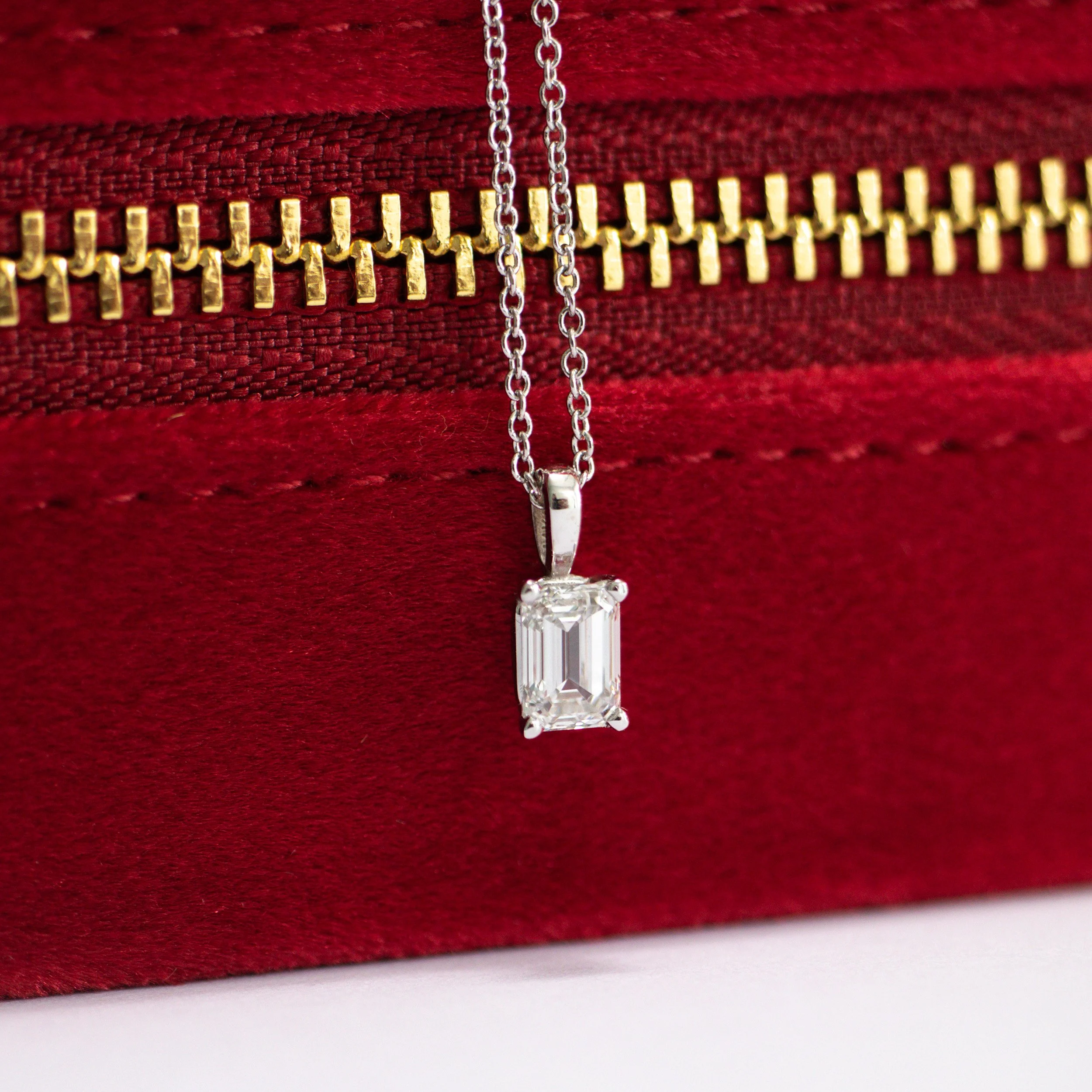 14k white gold three quarter carat man made diamond emerald cut necklace ada diamonds design ad 280 macro