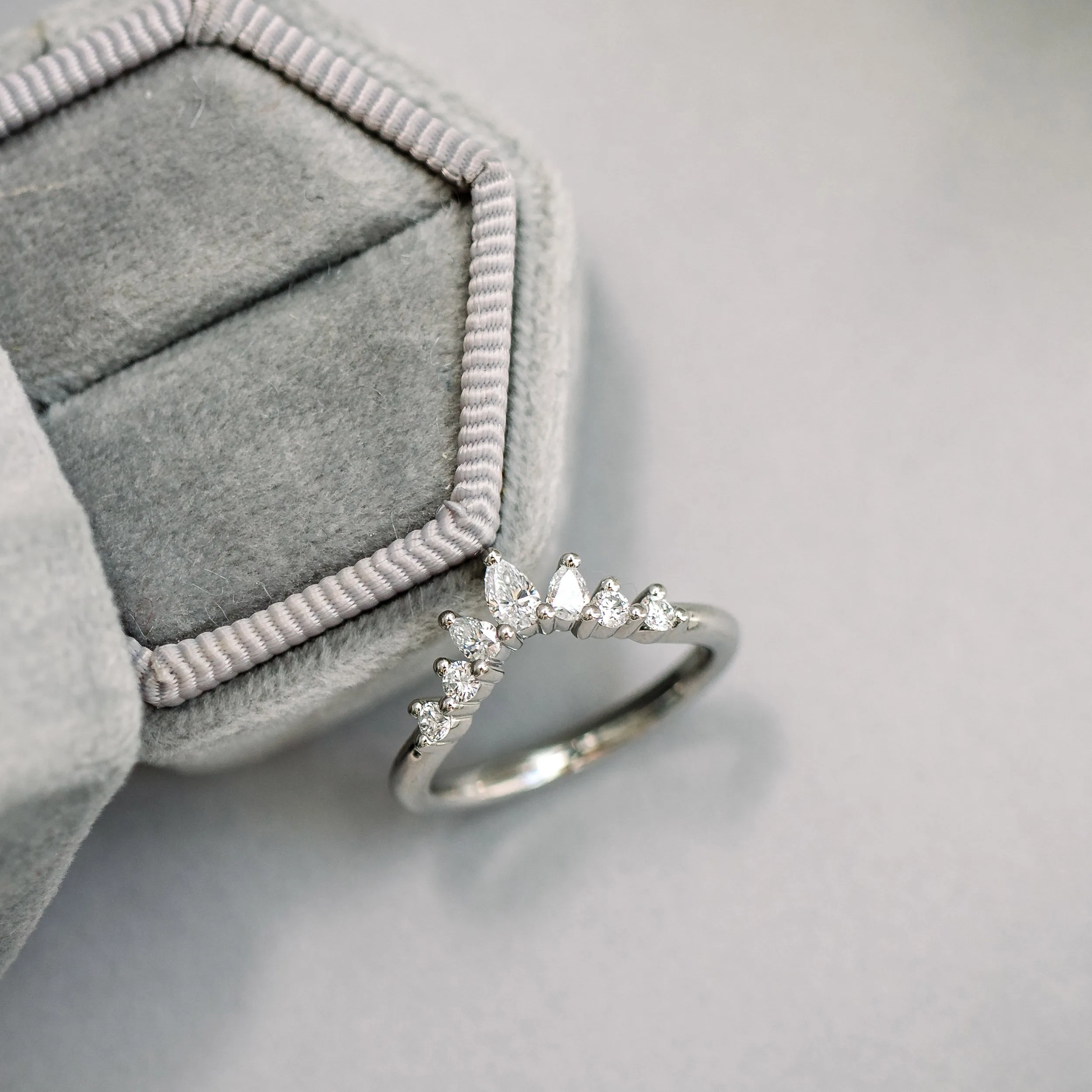 custom round and pear seven stone nesting lab diamond wedding band in platinum ada diamonds design ad 182