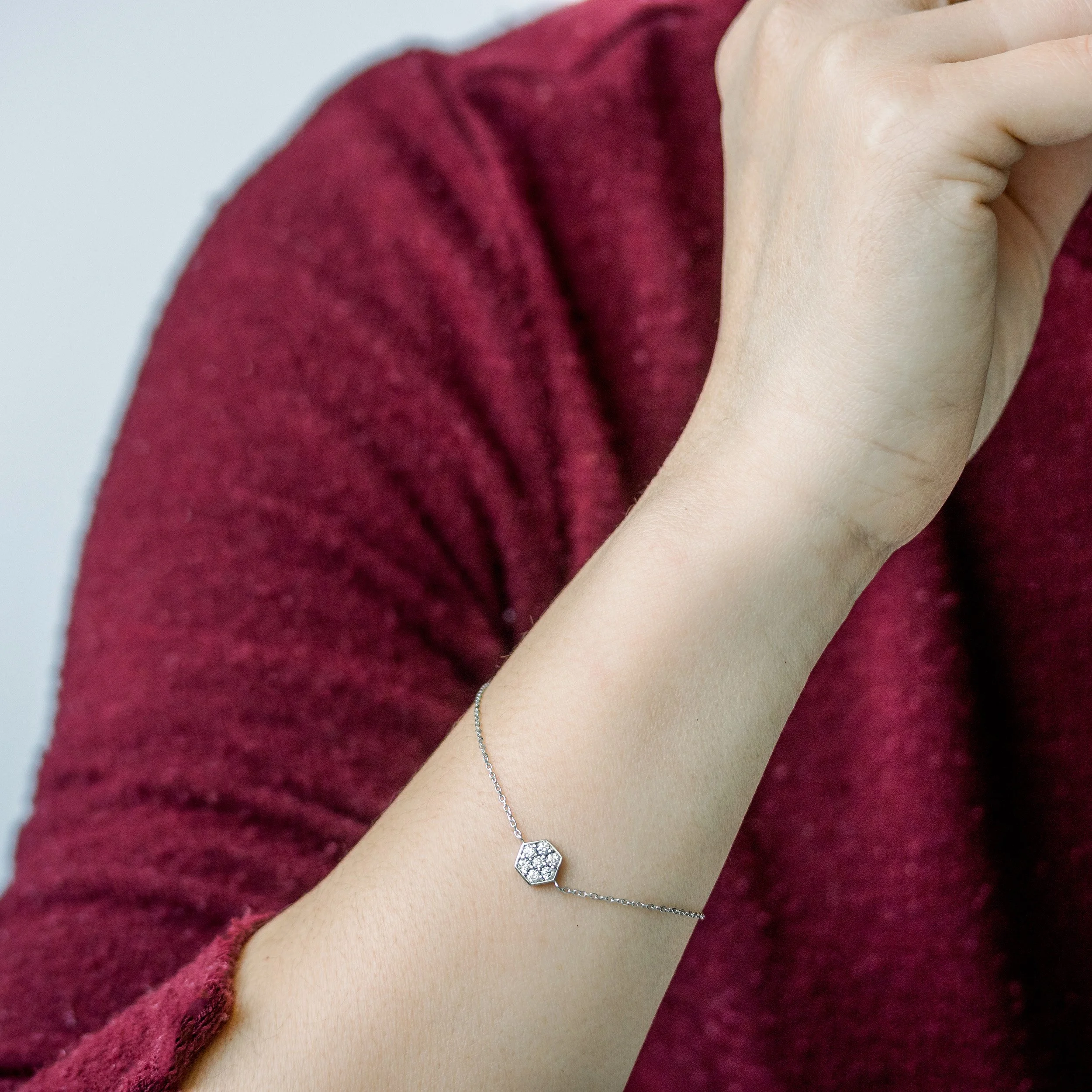 14k white gold geometric lab diamond bracelet on model