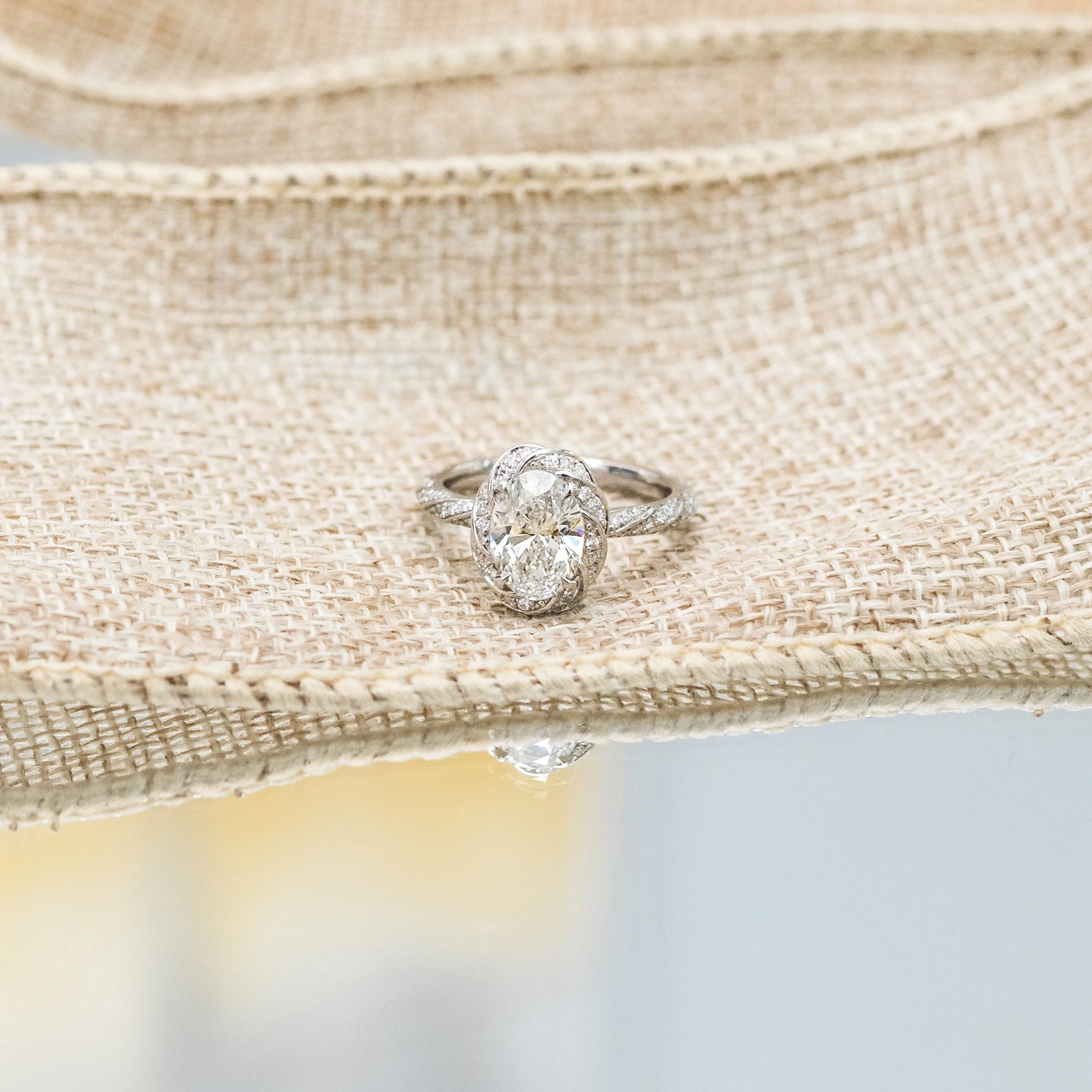 18k white gold 1.25 ct custom oval twisting halo lab diamond engagement ring ada diamonds design ad 179