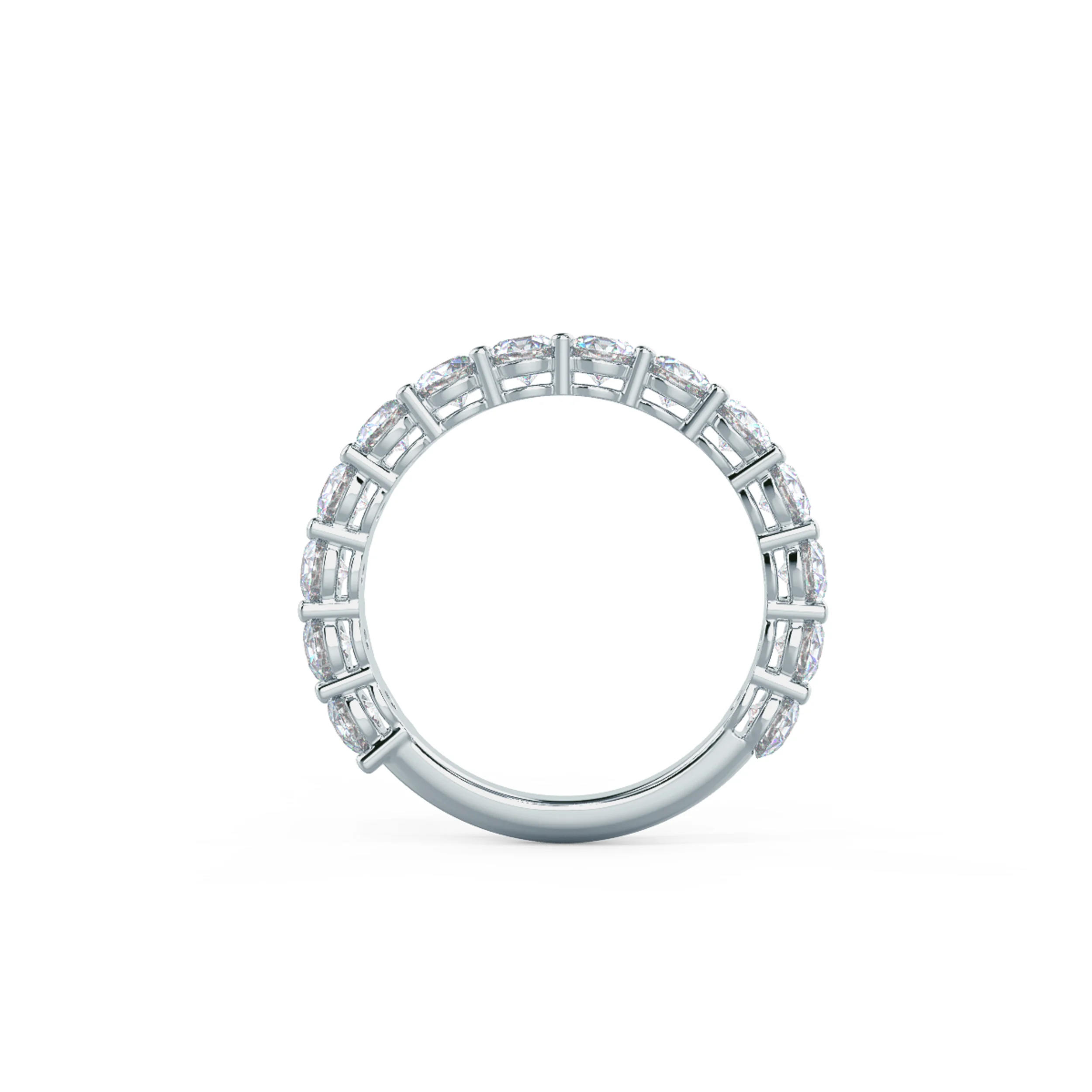 Hand Selected 2.0 Carat Round Brilliant Diamonds set in White Gold Prong Set Three Quarter Band (Profile View)
