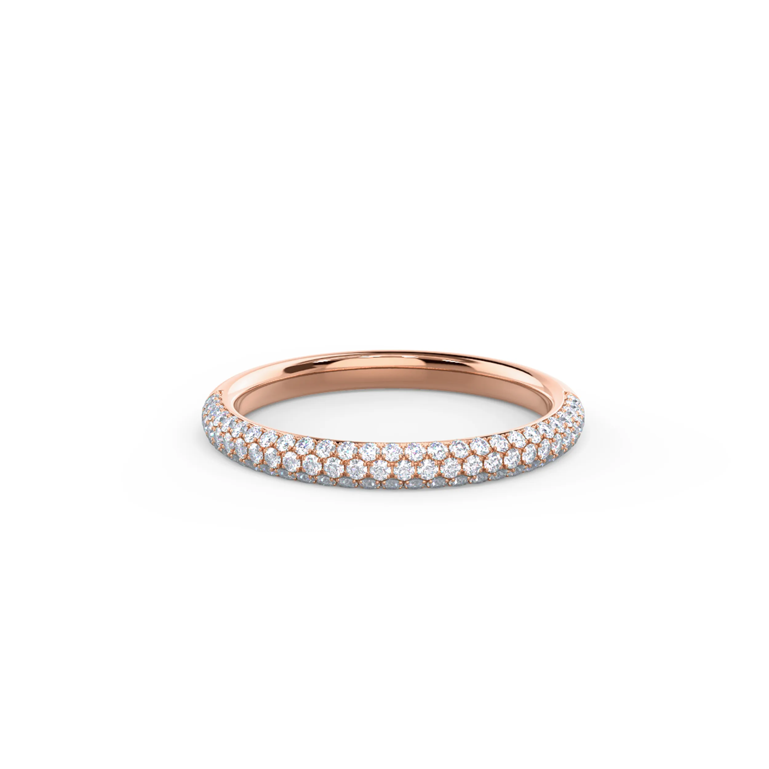 High Quality 0.4 Carat Round Man Made Diamonds set in 14kt Rose Gold Three Sided Pavé Half Band (Main View)