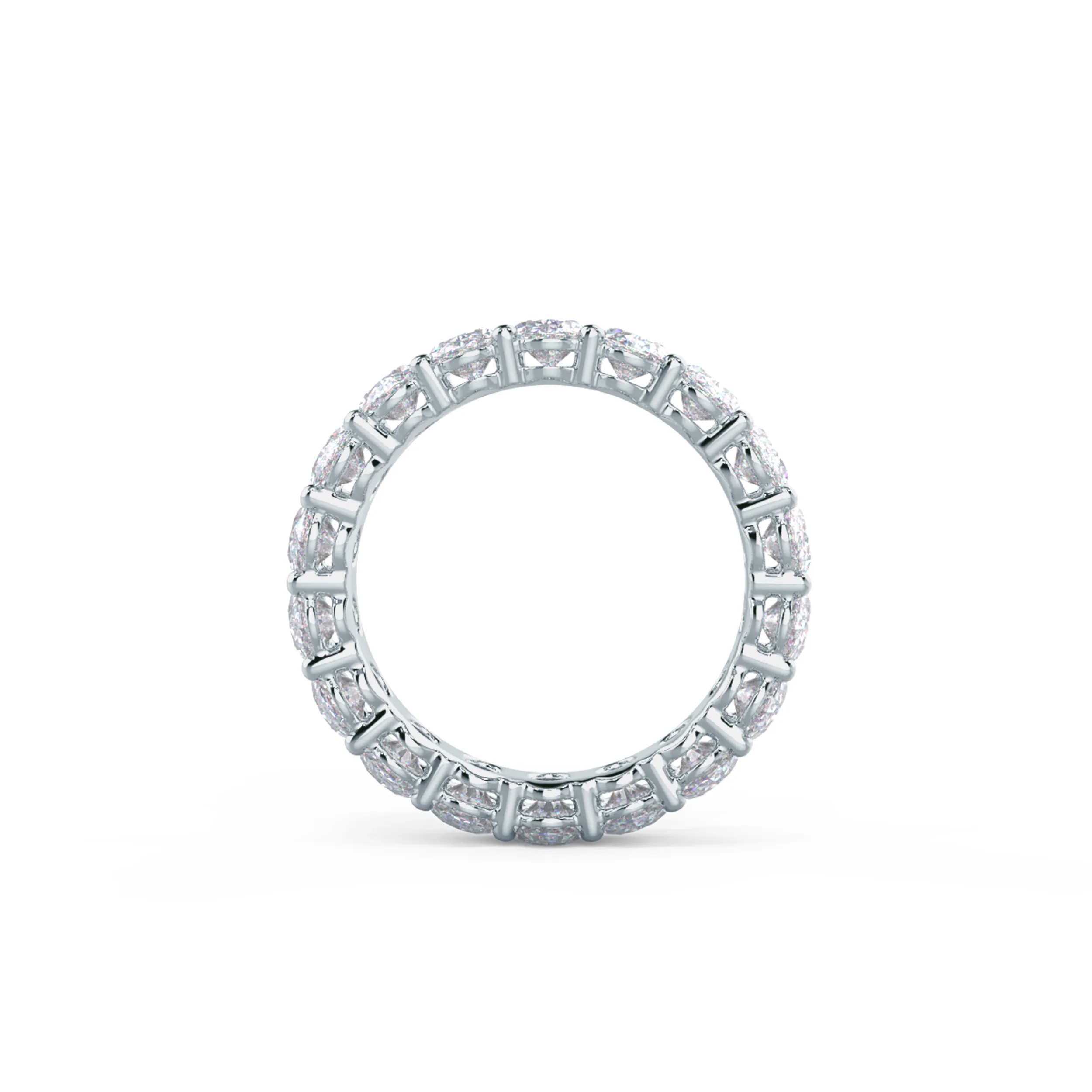 18k White Gold Oval Basket Eternity Band featuring Exceptional Quality 5.5 Carat Diamonds (Profile View)