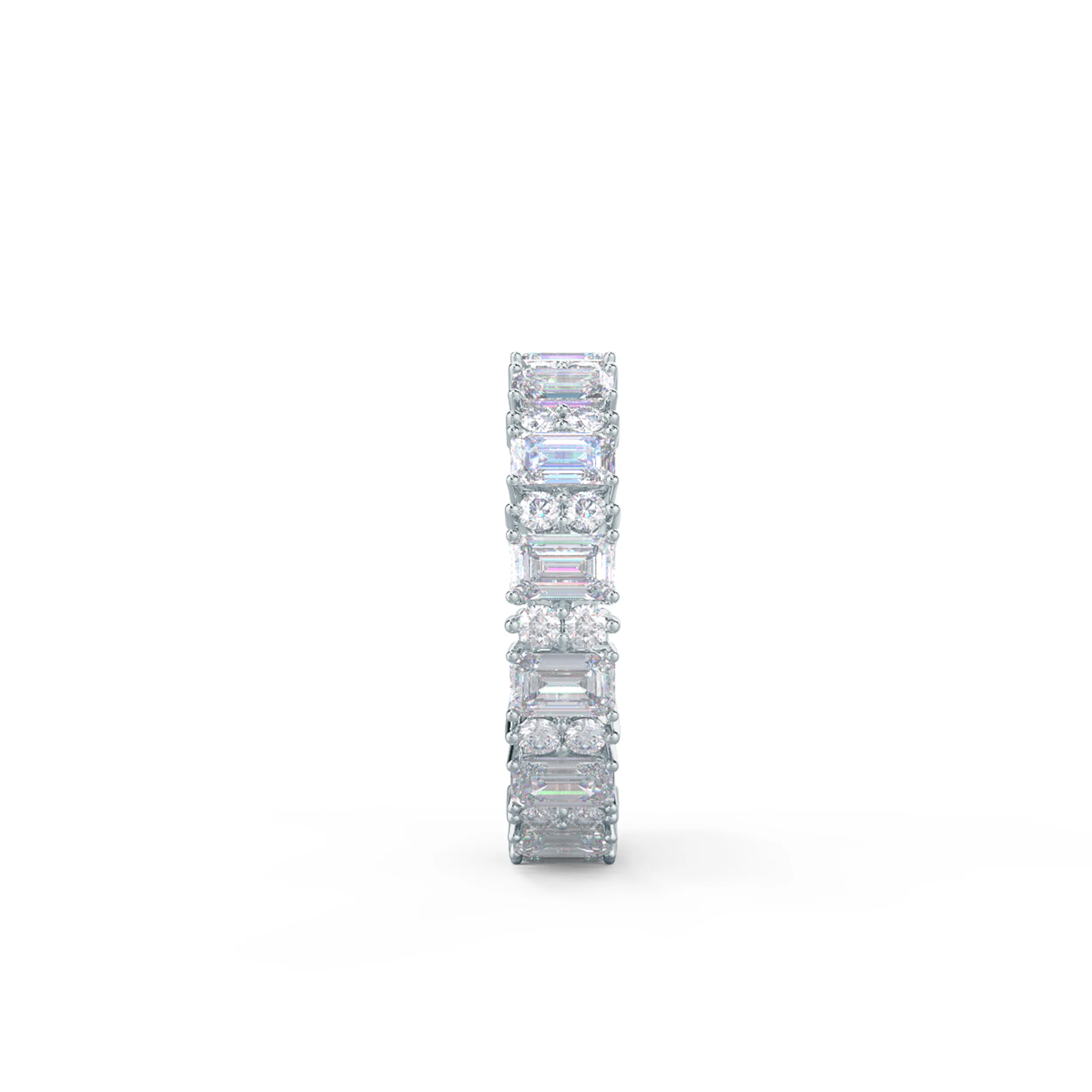3.3 ctw Lab Grown Diamonds Emerald and Round Eternity Band in 18k White Gold (Side View)