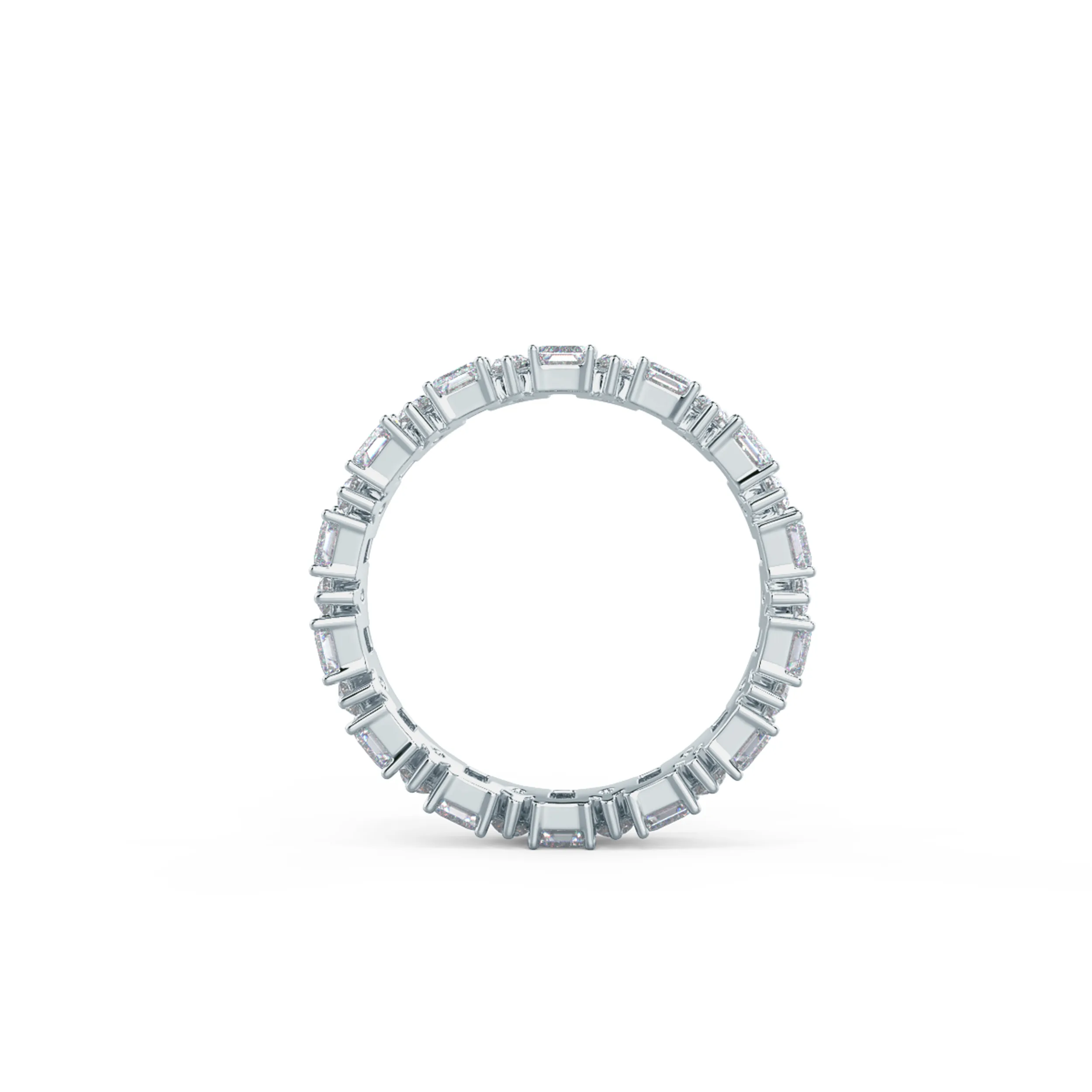 18kt White Gold Emerald and Round Eternity Band featuring 3.3 Carat Diamonds (Profile View)
