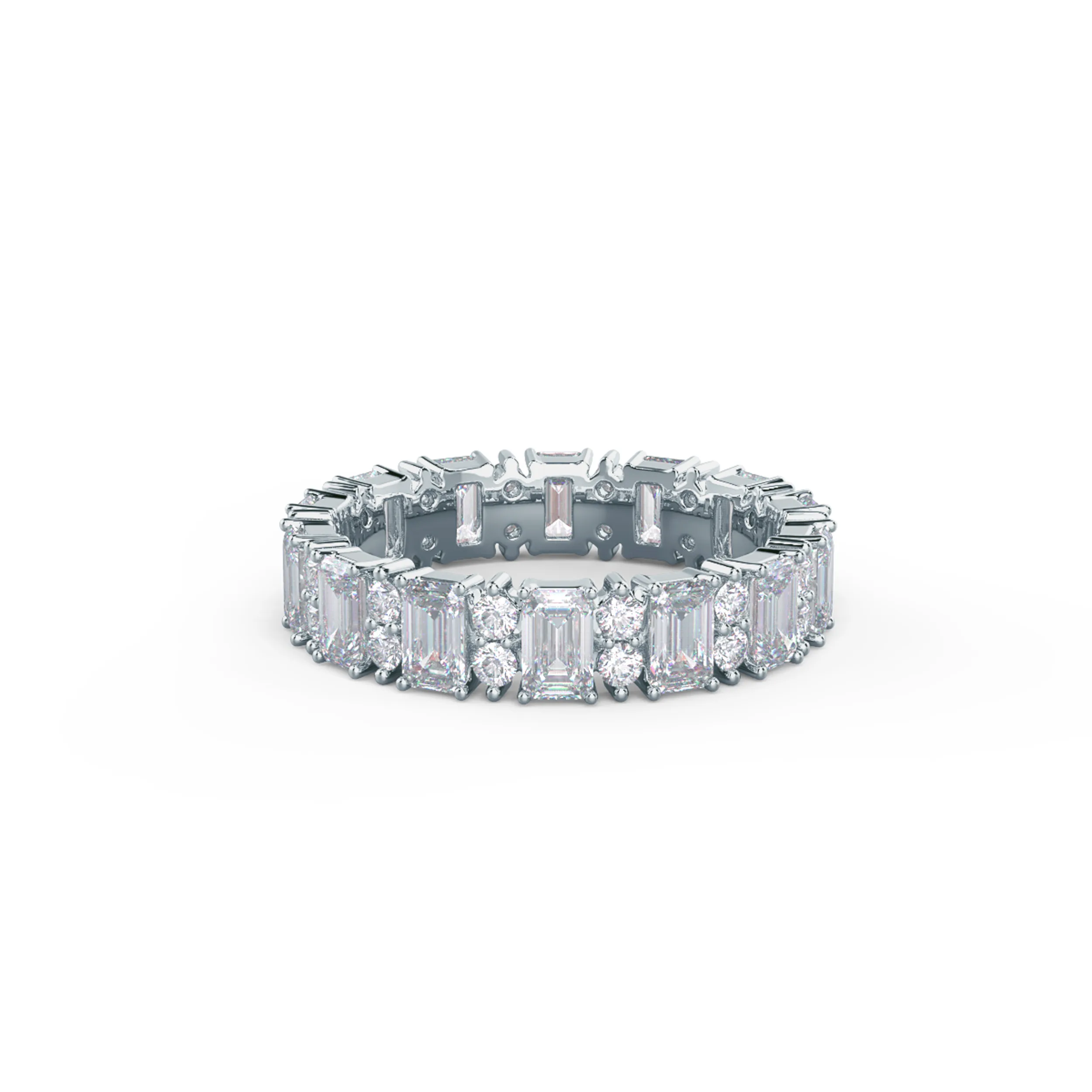 18k White Gold Emerald and Round Eternity Band featuring 3.3 ct Lab Grown Diamonds (Main View)