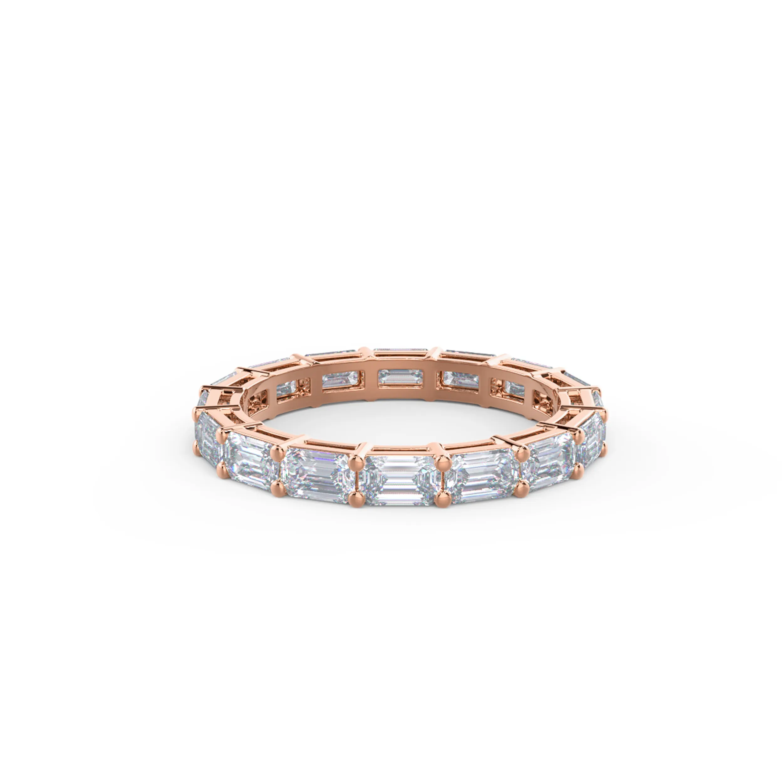 Rose Gold Emerald East-West Eternity Band featuring 3.0 Carat Man Made Diamonds (Main View)