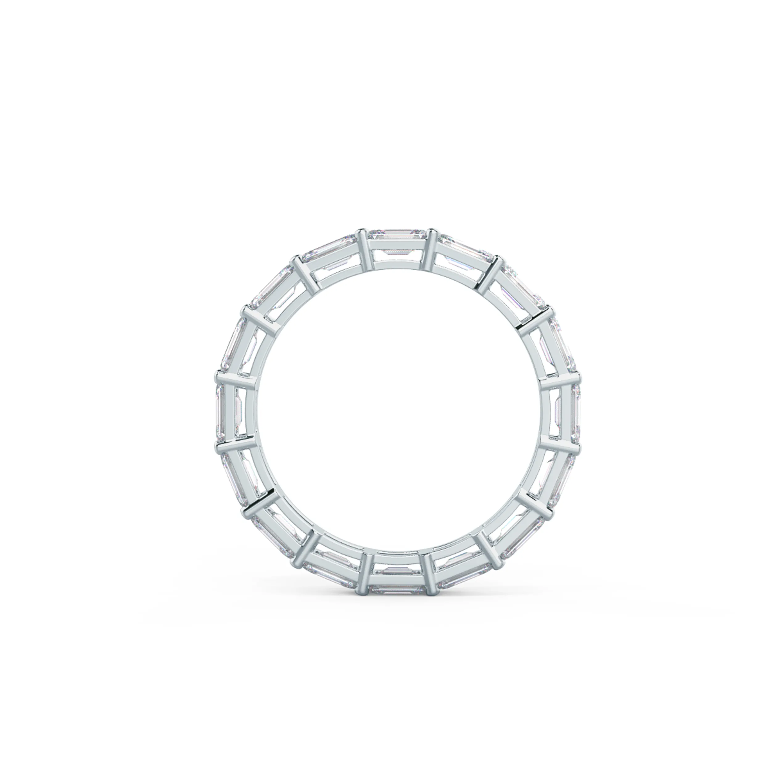 Exceptional Quality 3.0 ct Lab Grown Diamonds set in 18k White Gold Emerald East-West Eternity Band (Profile View)
