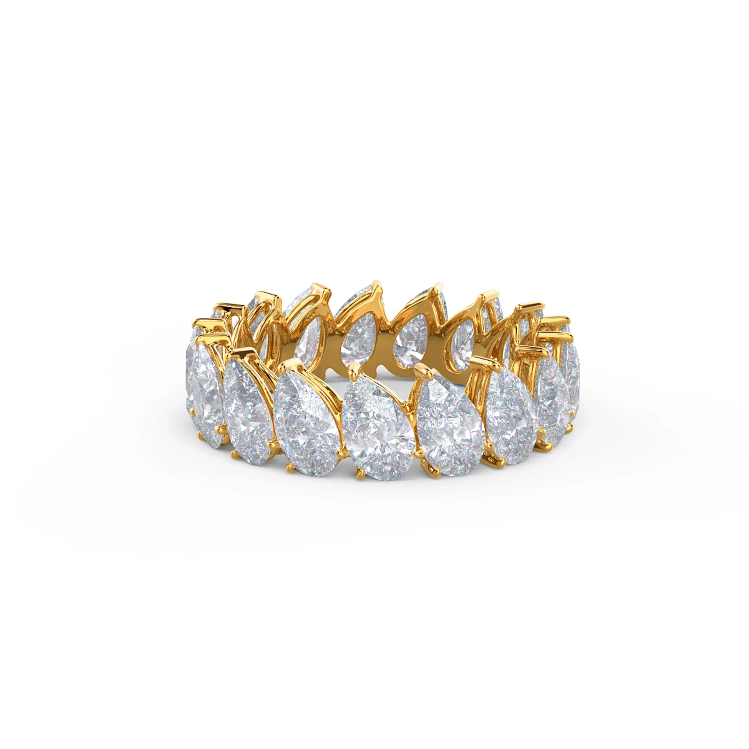 High Quality 5.0 Carat Diamonds set in 18k Yellow Gold Pear Angled Eternity Band (Main View)