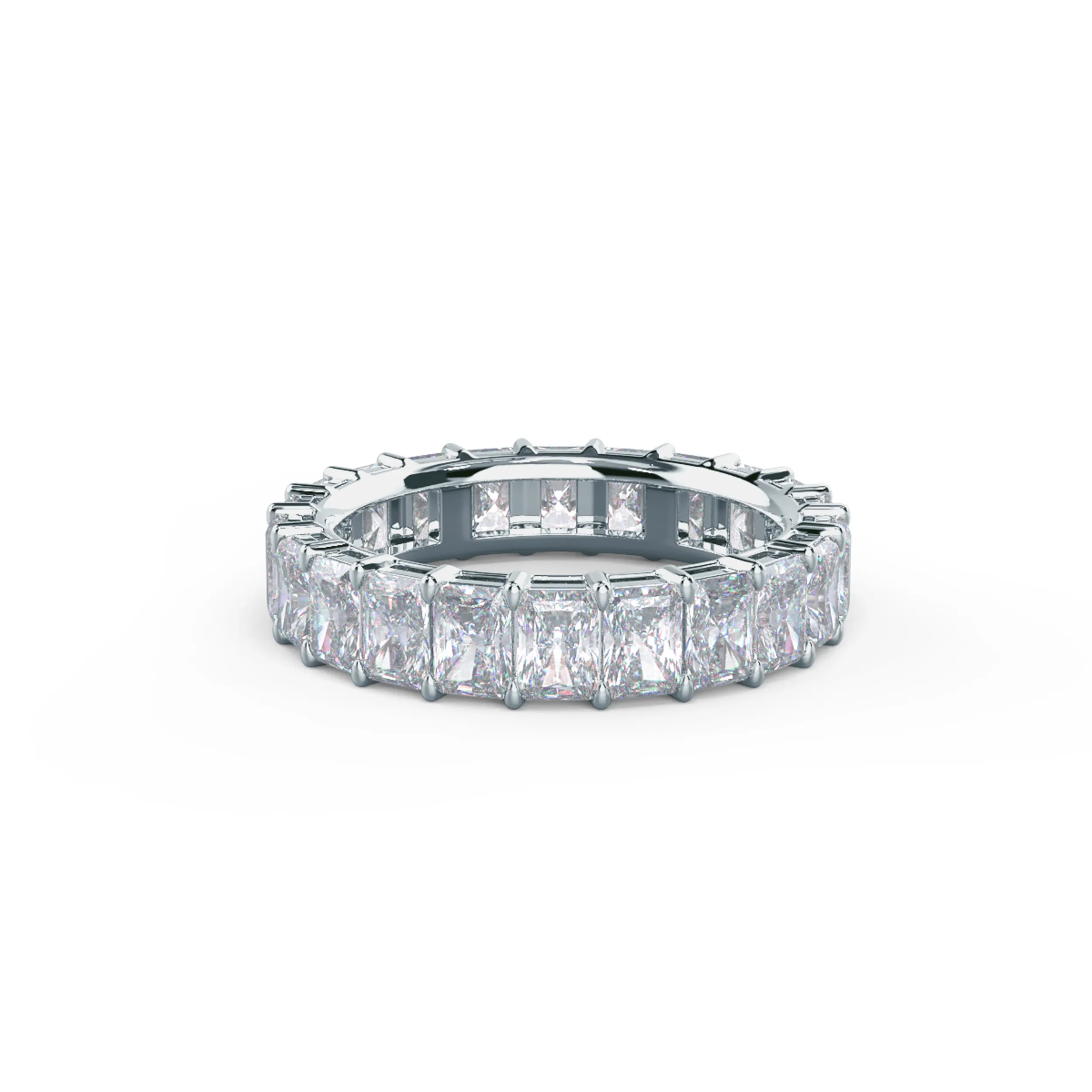 18k White Gold Radiant Eternity Band featuring Hand Selected 4.4 ct Synthetic Diamonds (Main View)