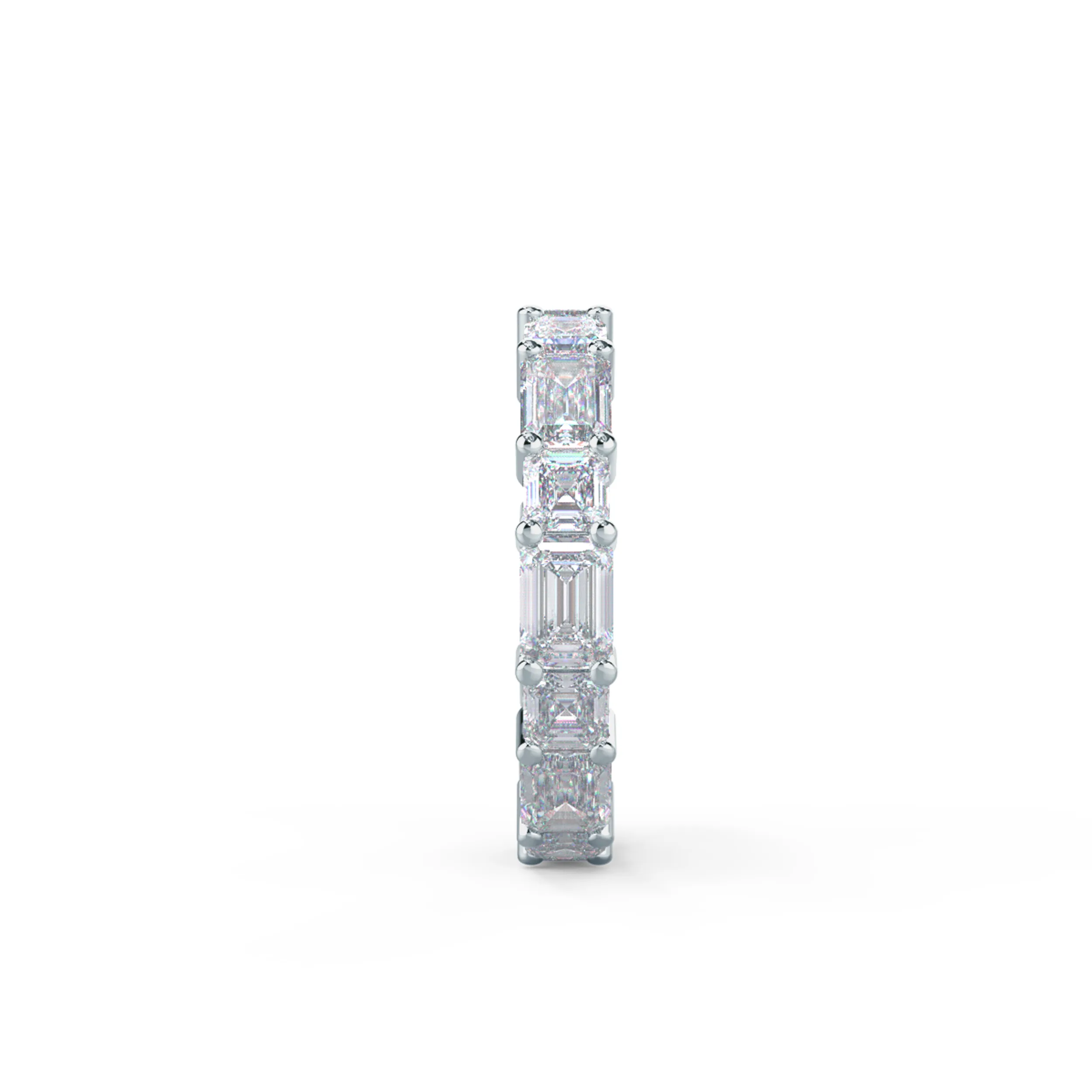 4.8 Carat Man Made Diamonds Emerald and Asscher East-West Eternity Band in White Gold (Side View)