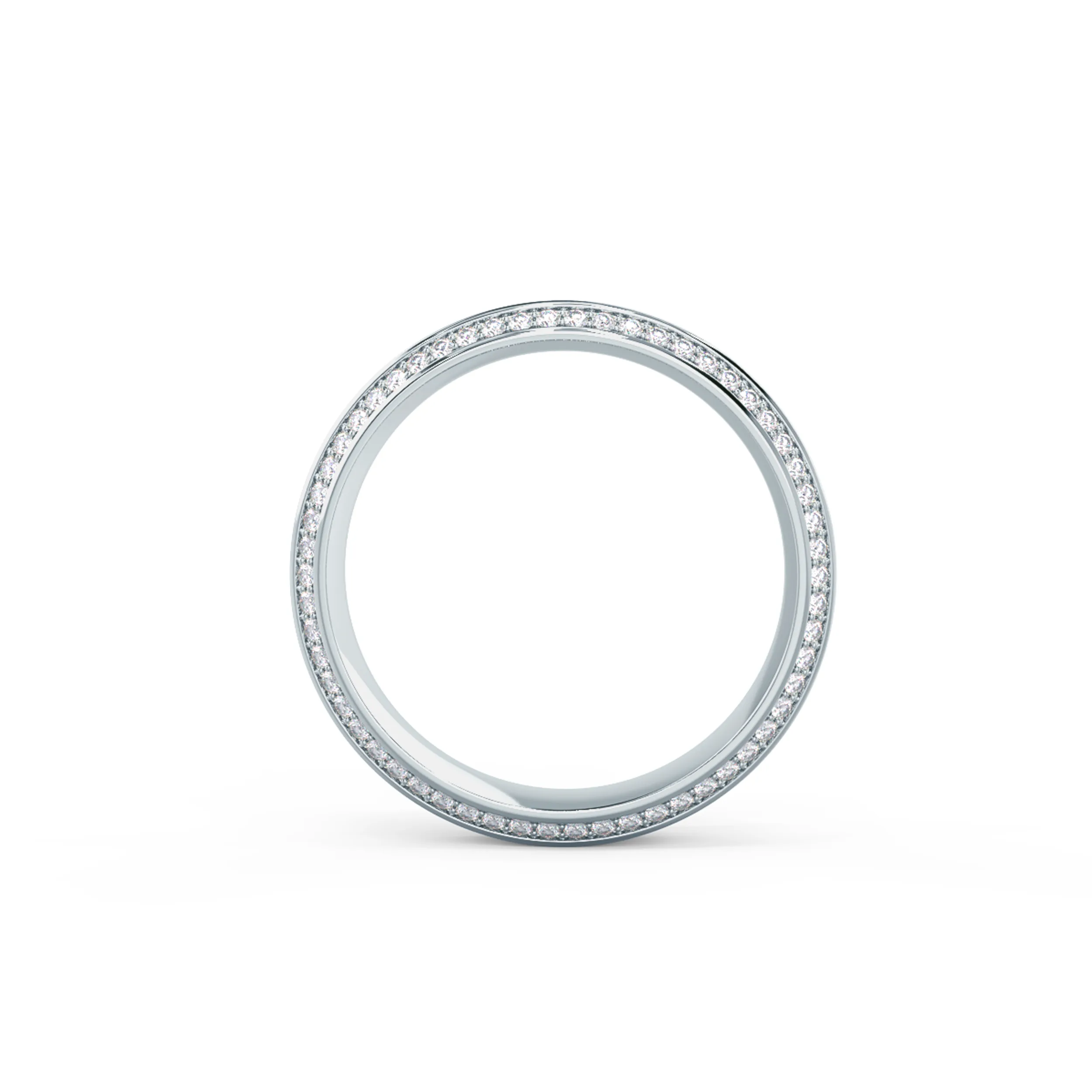 Round Diamonds Wide Beveled Channel Eternity Band in White Gold (Profile View)