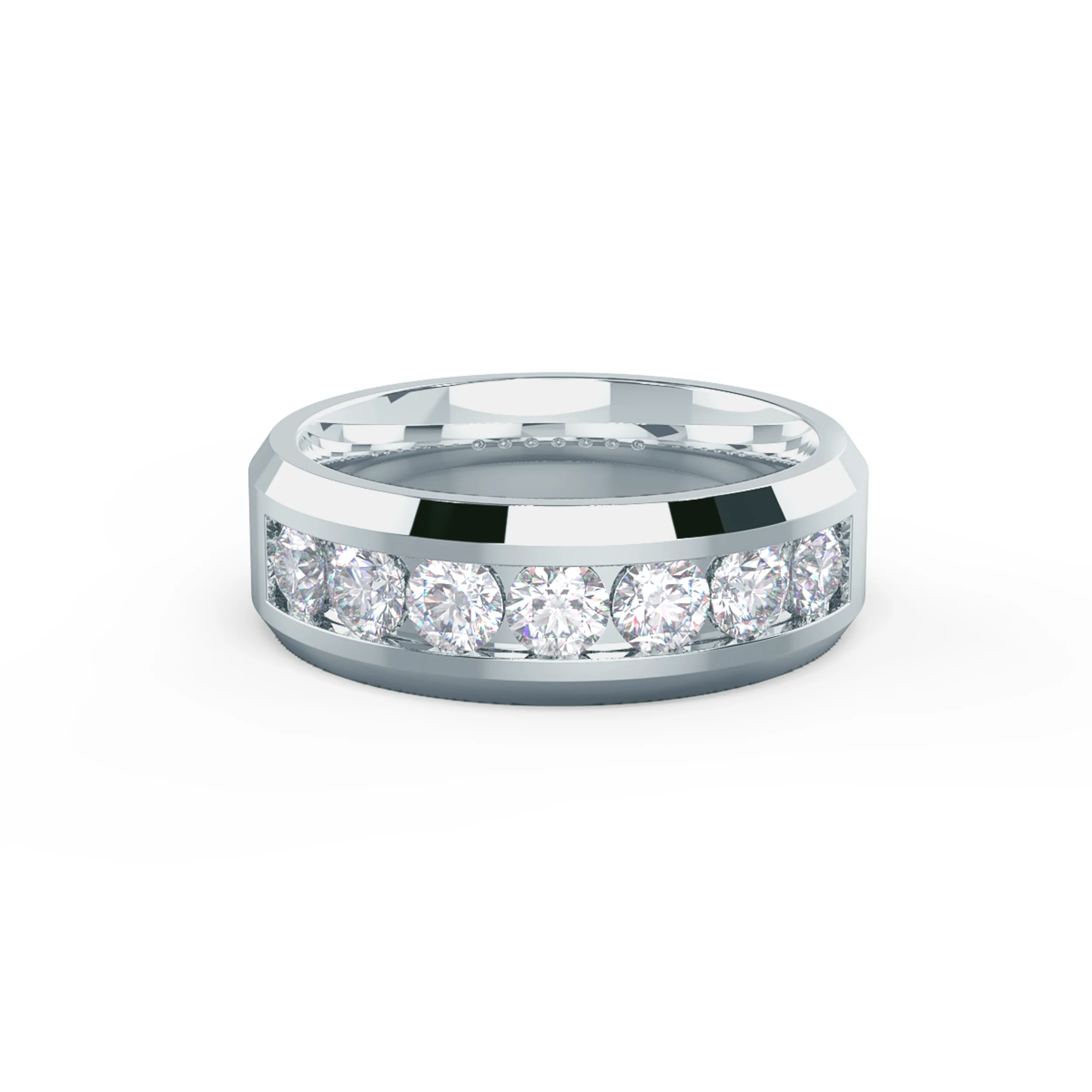 18 Karat White Gold Matte Beveled Channel Round Seven Stone featuring Exceptional Quality 1.4 ct Diamonds (Main View)