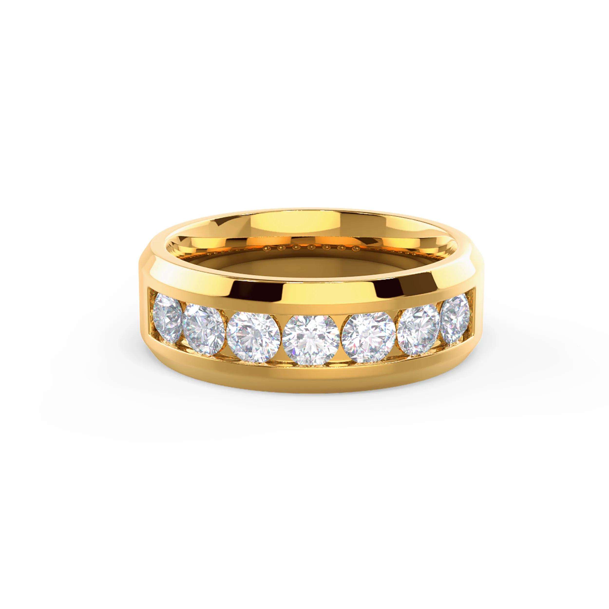 14kt Yellow Gold Matte Beveled Channel Round Seven Stone featuring 1.4 Carat Lab Diamonds (Main View)