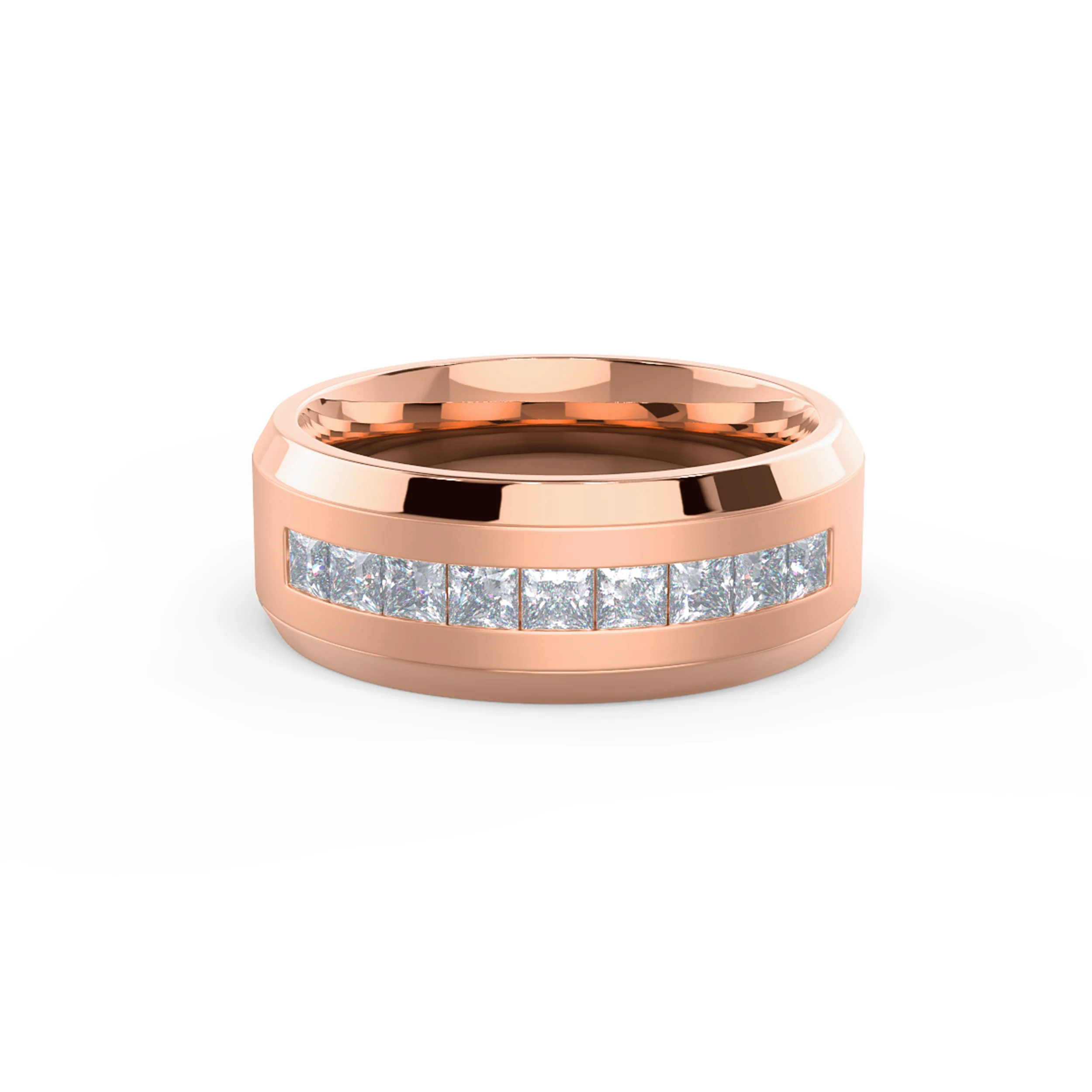 14k Rose Gold Matte Beveled Channel Princess Half Band featuring Hand Selected 1.0 Carat Diamonds (Main View)