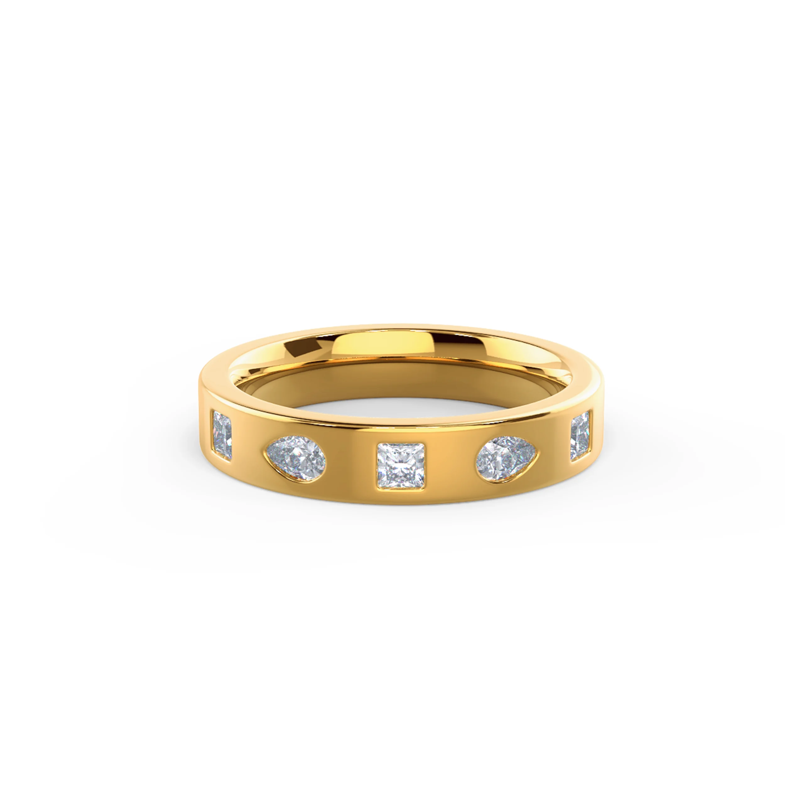 Yellow Gold Princess and Pear Flush Set Five Stone featuring Hand Selected Diamonds (Main View)