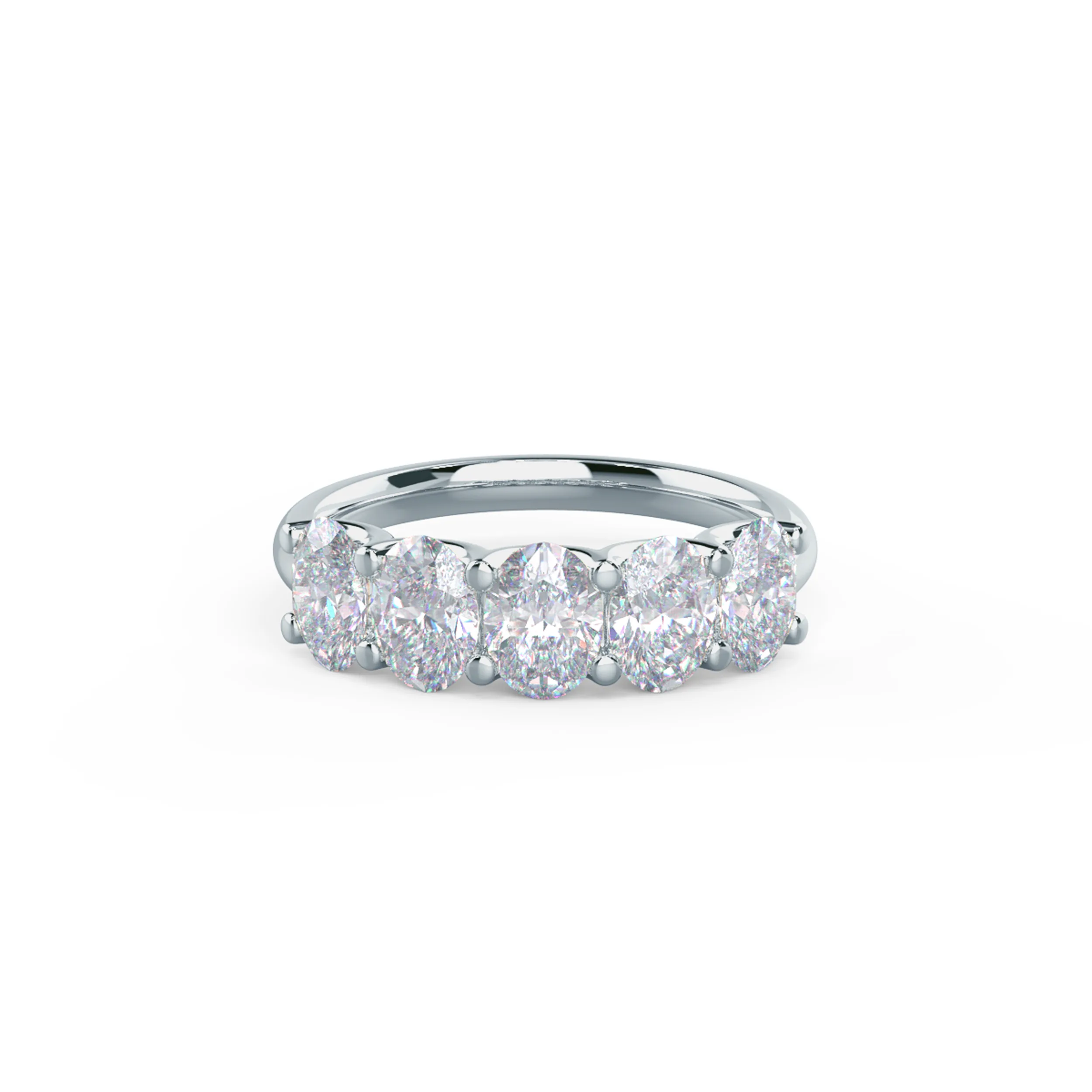 18k White Gold Oval French U Five Stone featuring High Quality 2.5 Carat Synthetic Diamonds (Main View)