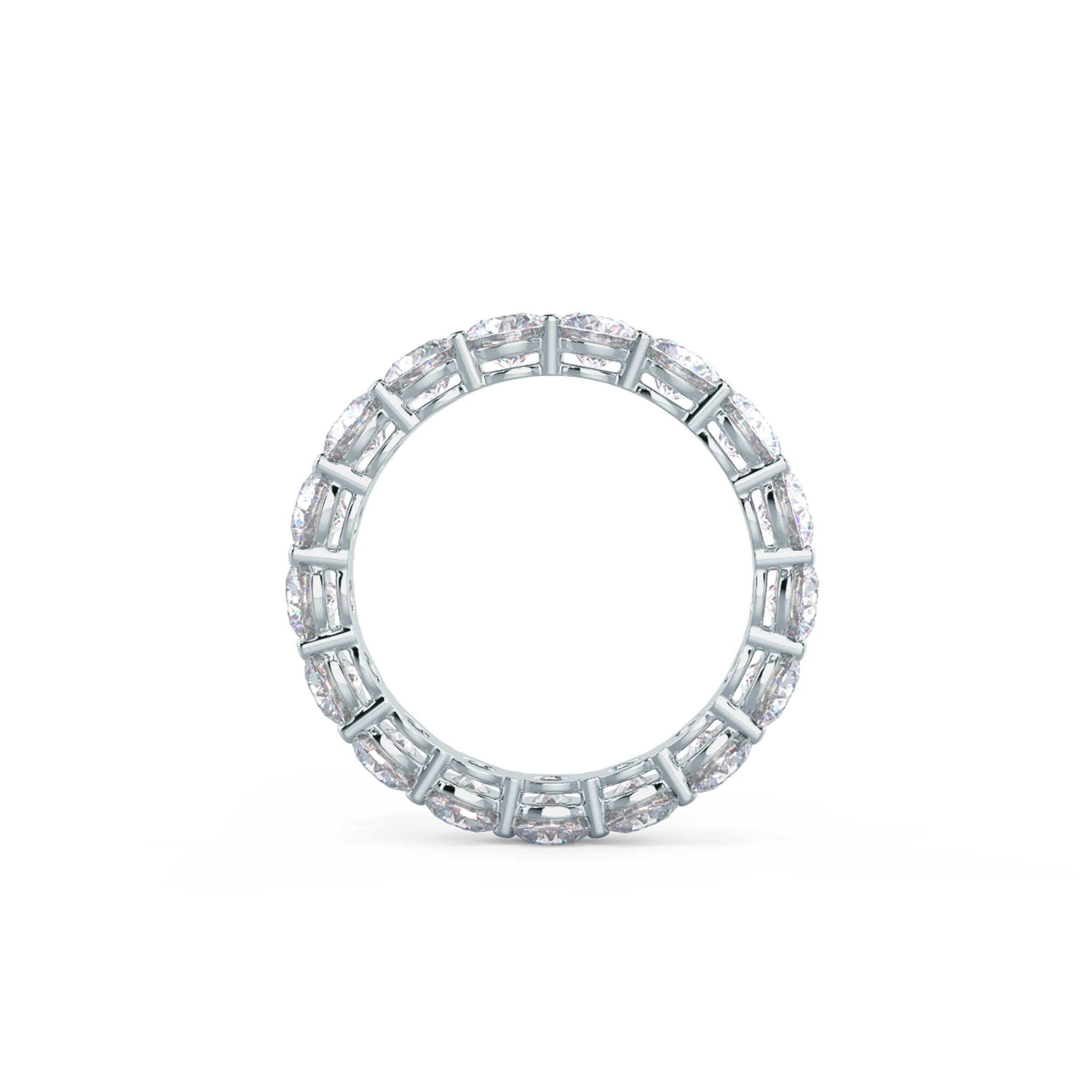 Hand Selected 3.0 Carat Round Diamonds Prong Set Eternity Band in 18k White Gold (Profile View)