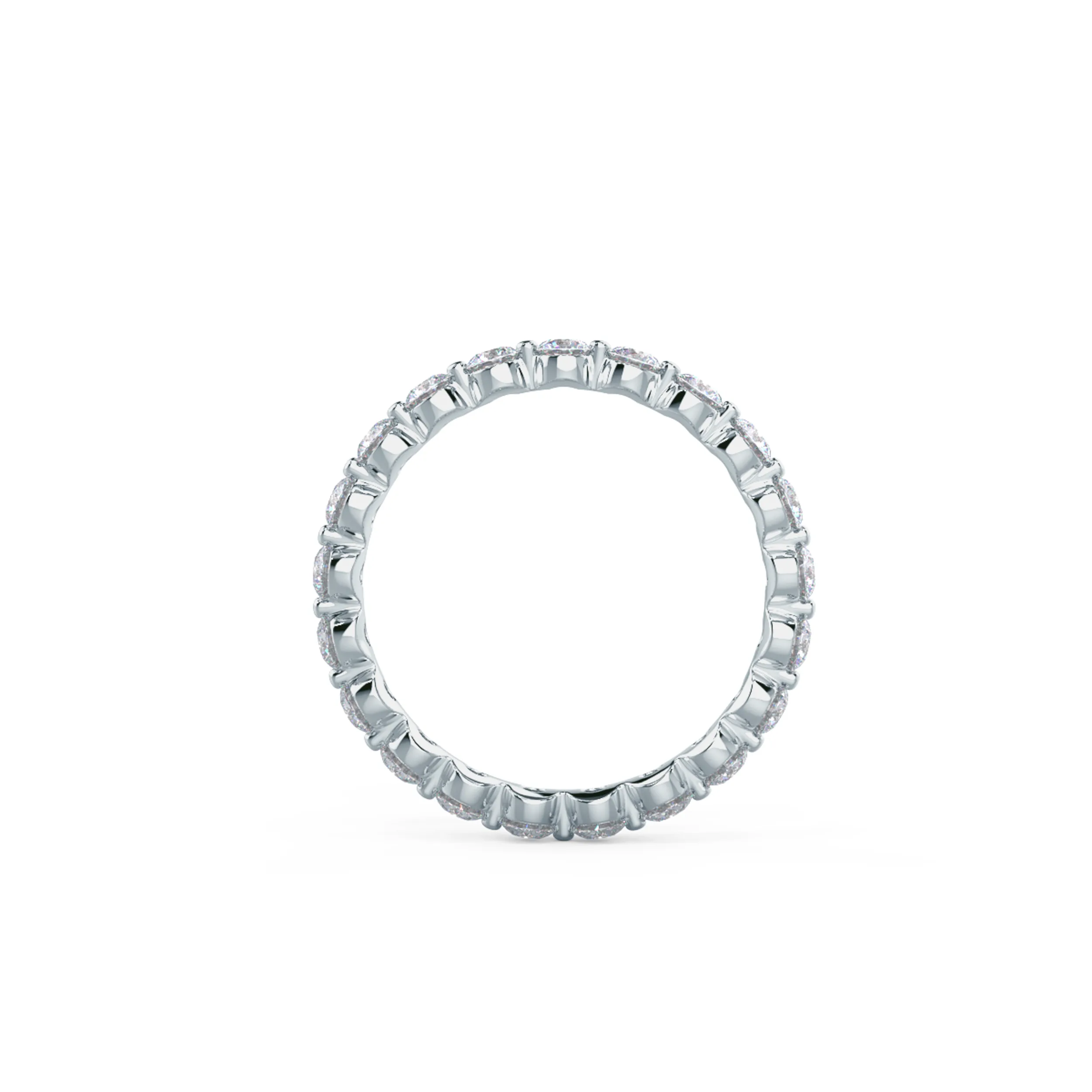 18k White Gold Shared Prong Round Diamond Eternity Band featuring 1.0 ct Round Brilliant Lab Created Diamonds (Profile View)