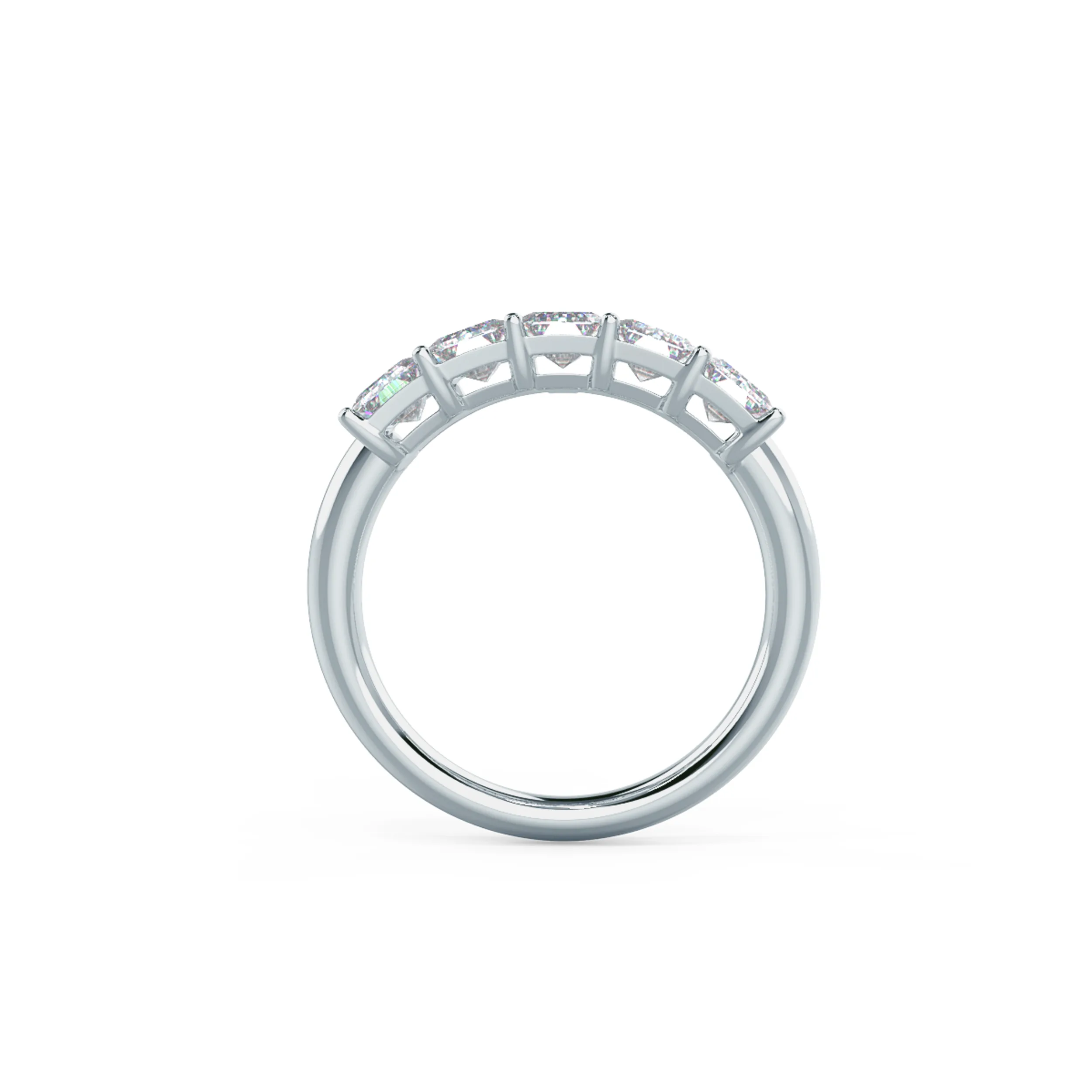 18k White Gold Emerald Five Stone featuring 2.5 Carat Synthetic Diamonds (Profile View)