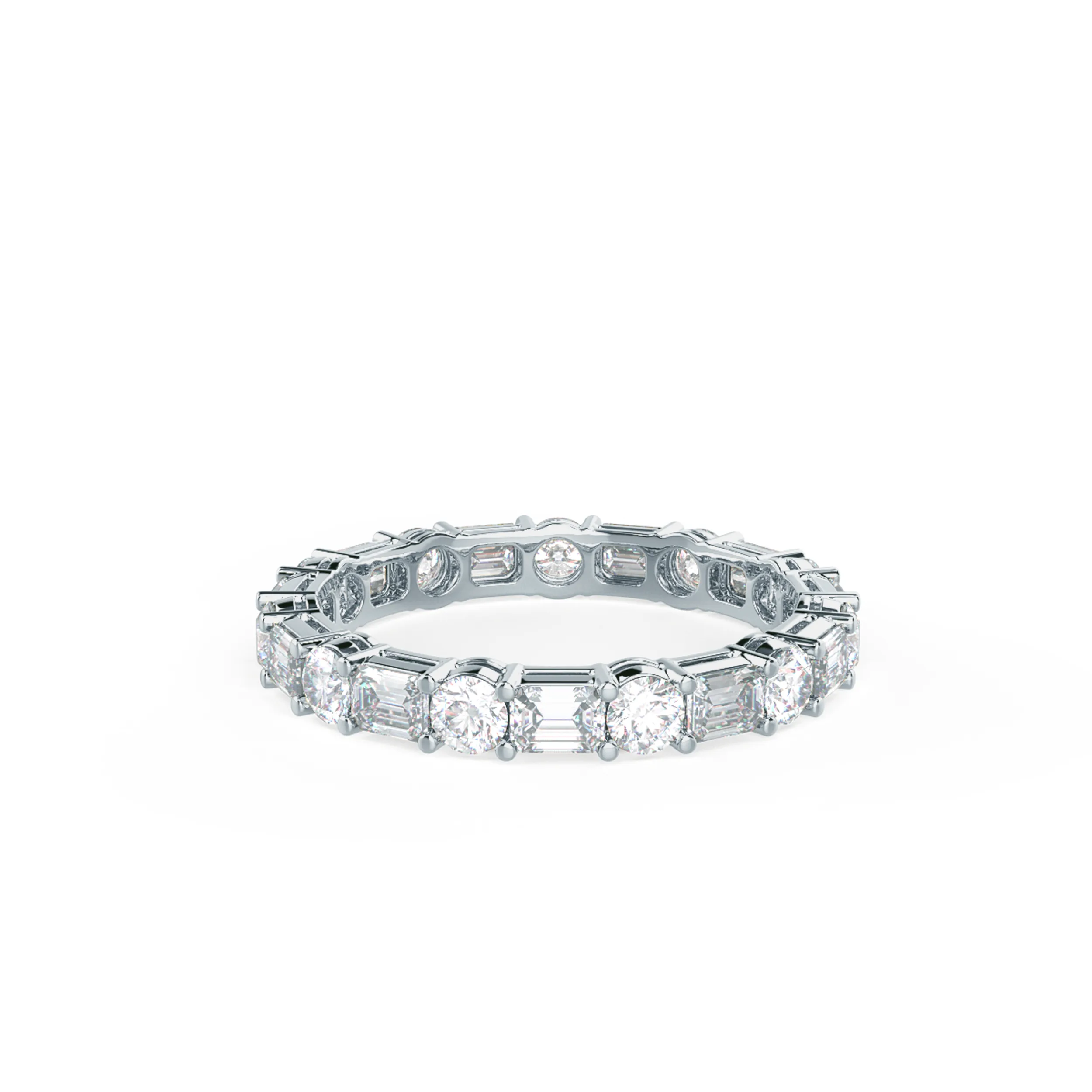 High Quality 2.5 Carat Lab Diamonds set in 18k White Gold Emerald and Round East-West Eternity Band (Main View)