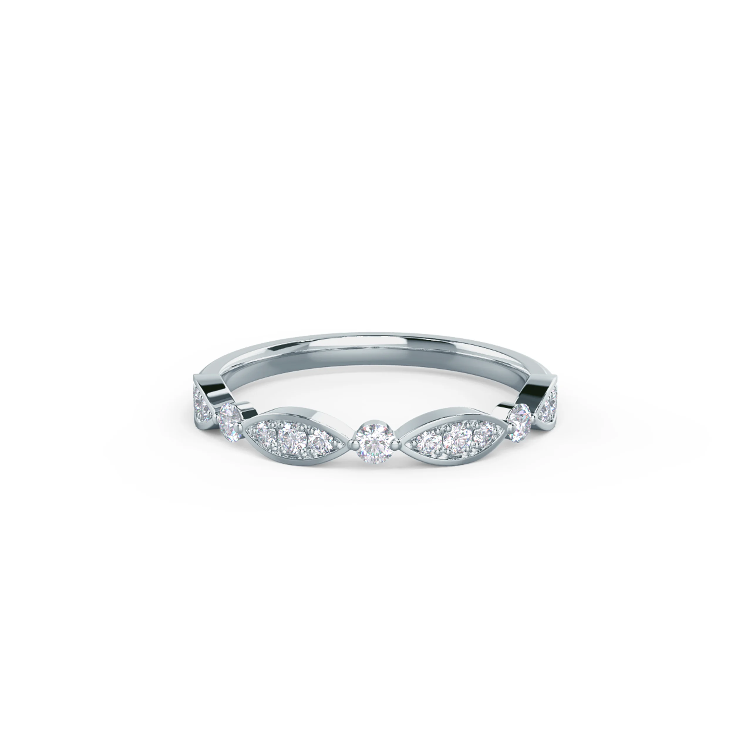 Exceptional Quality 0.25 ct Round Lab Diamonds set in 18kt White Gold Leaf Half Band (Main View)