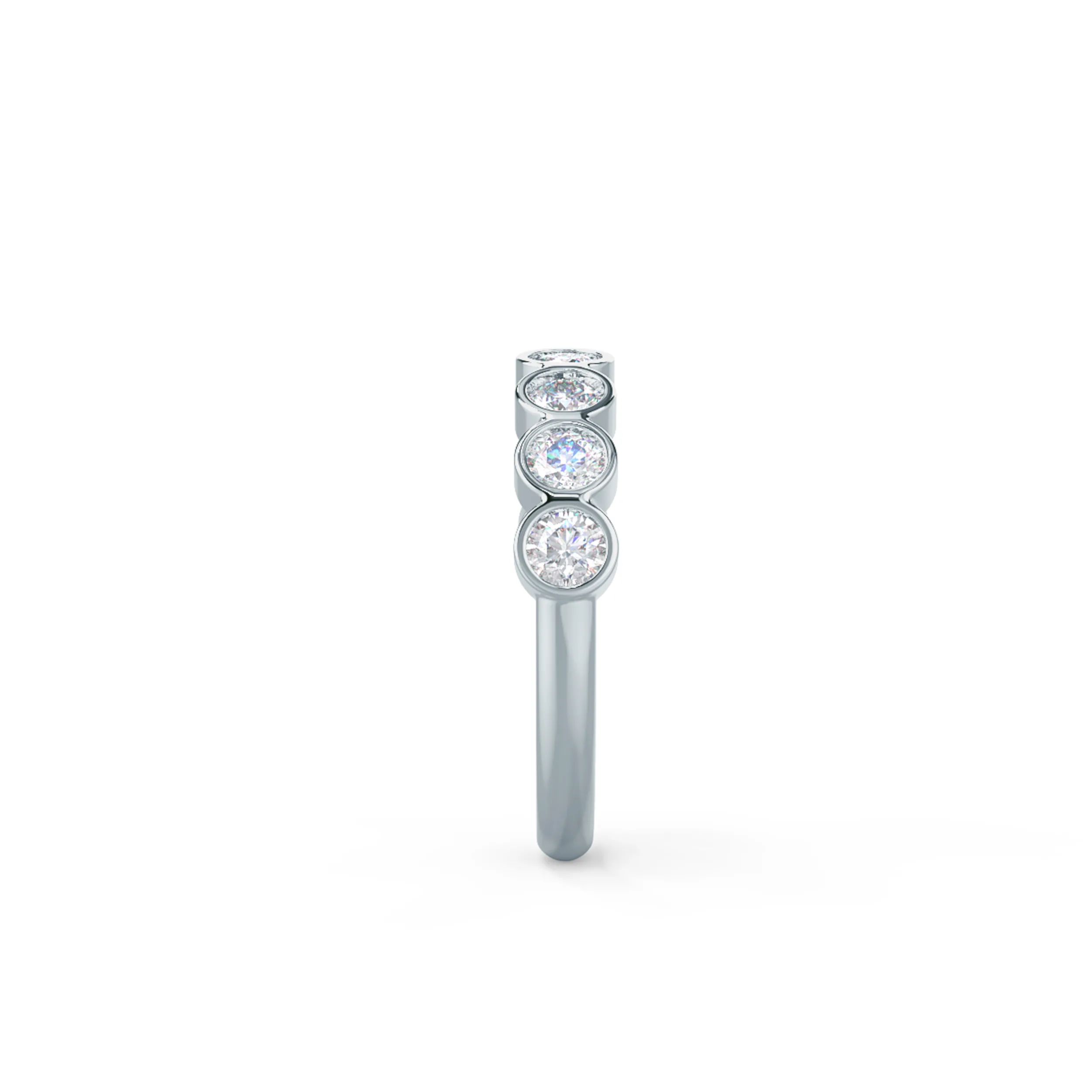 Hand Selected 0.9 Carat Round Brilliant Diamonds set in 18k White Gold Bezel Half Band (Side View)