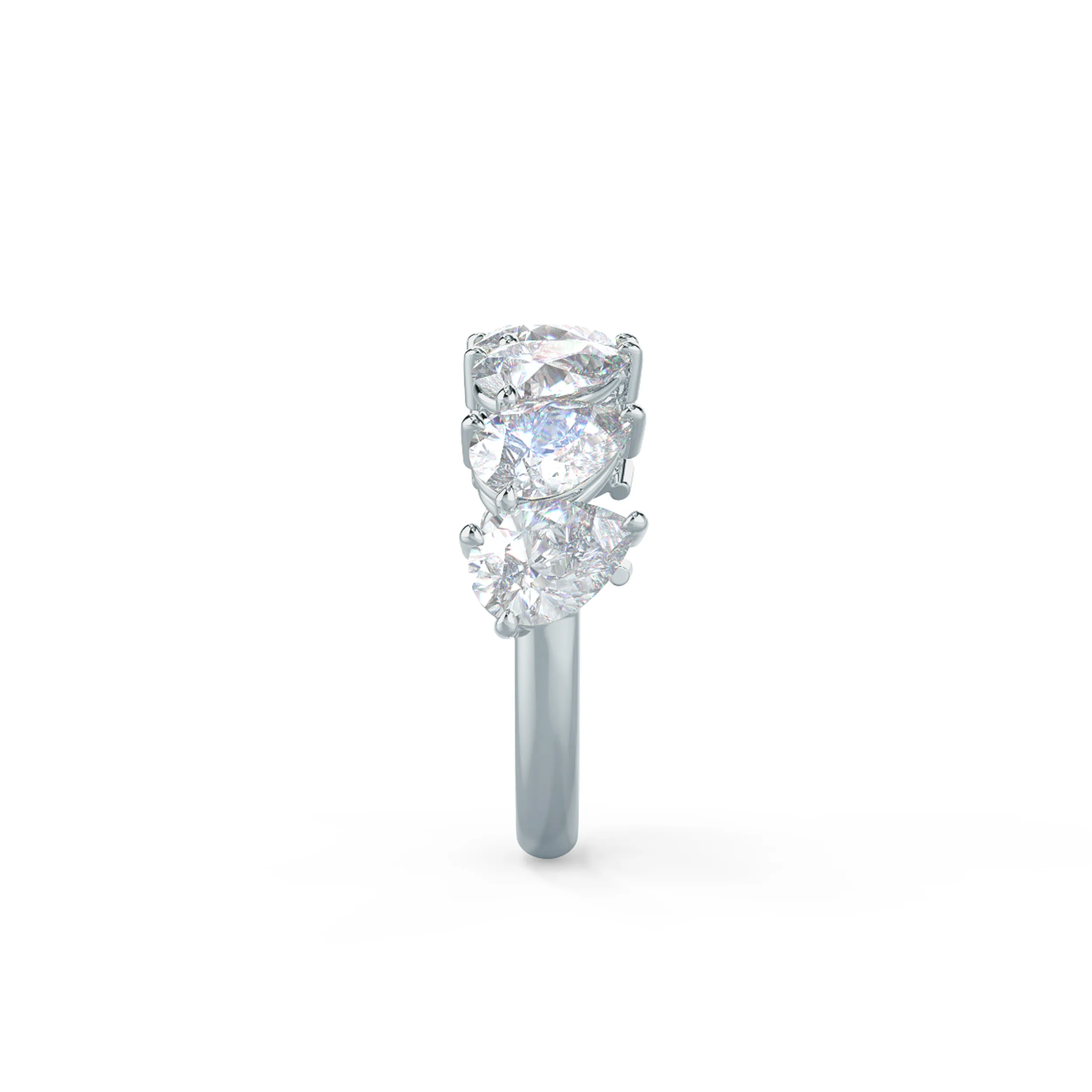 18k White Gold Pear Angled Seven Stone featuring Hand Selected 3.5 ct Lab Diamonds (Side View)