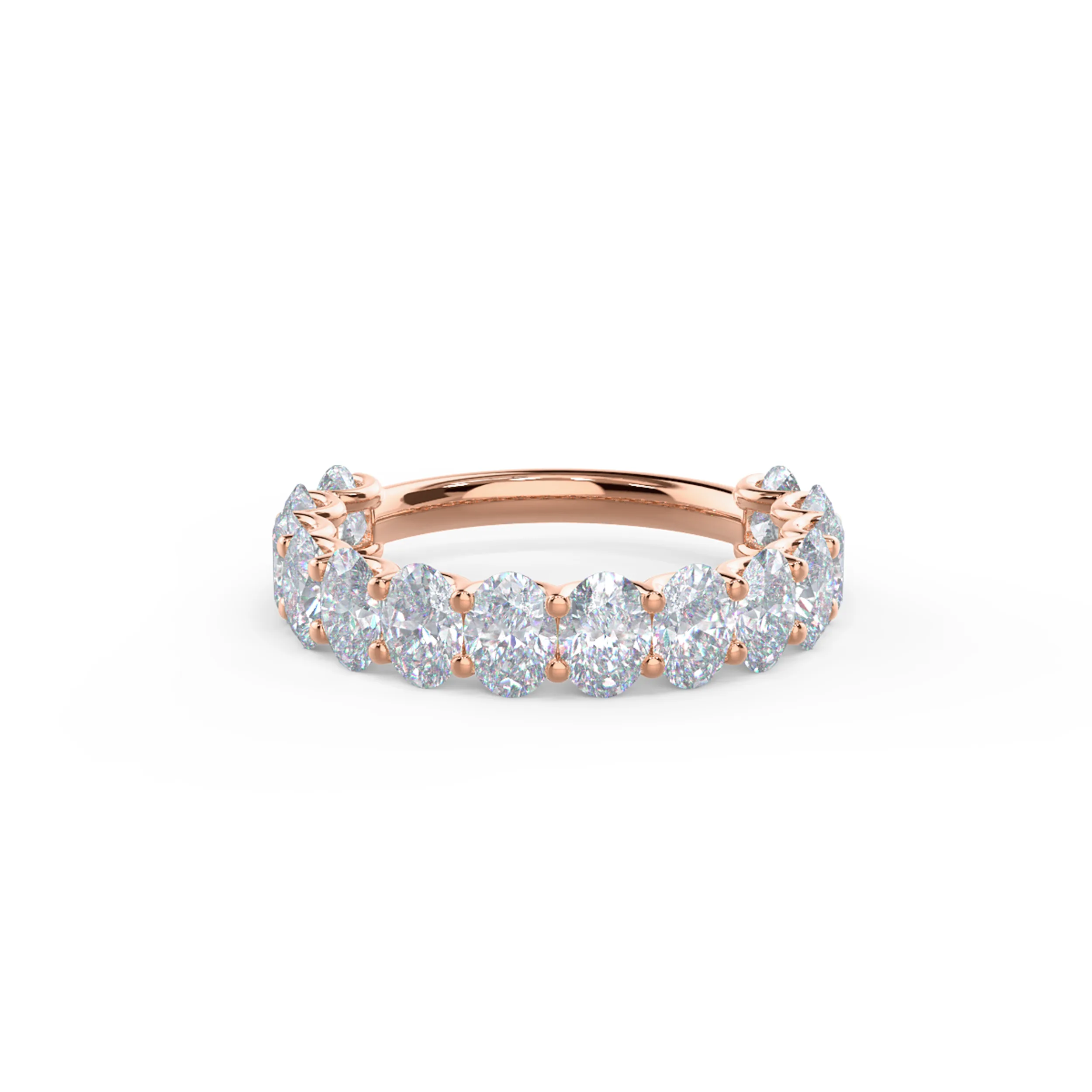 14k Rose Gold Oval French U Three Quarter Band featuring Exceptional Quality 2.85 Carat Lab Diamonds (Main View)