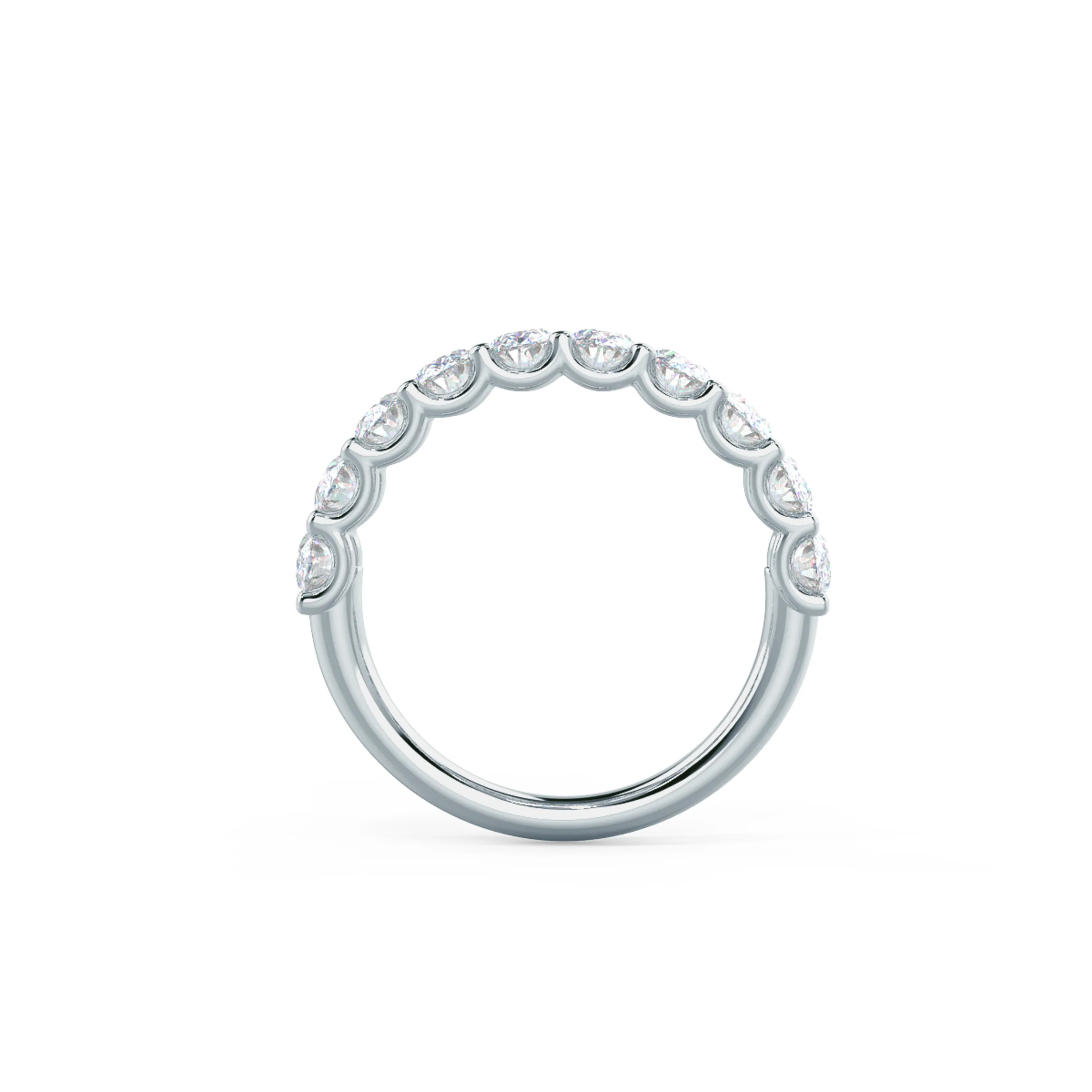 High Quality 2.0 Carat Diamonds set in 18k White Gold Oval French U Half Band (Profile View)